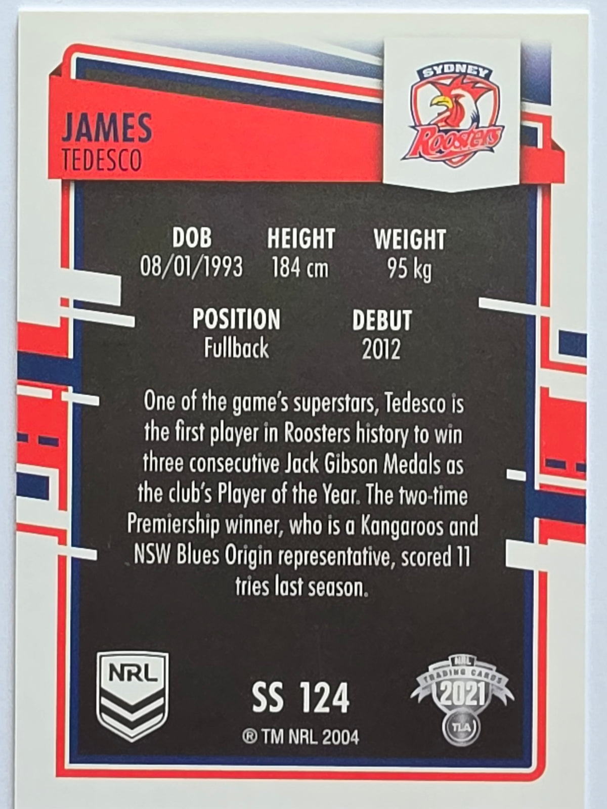NRL 2021 Elite Pearl Special #124 James Tedesco Sydney Roosters