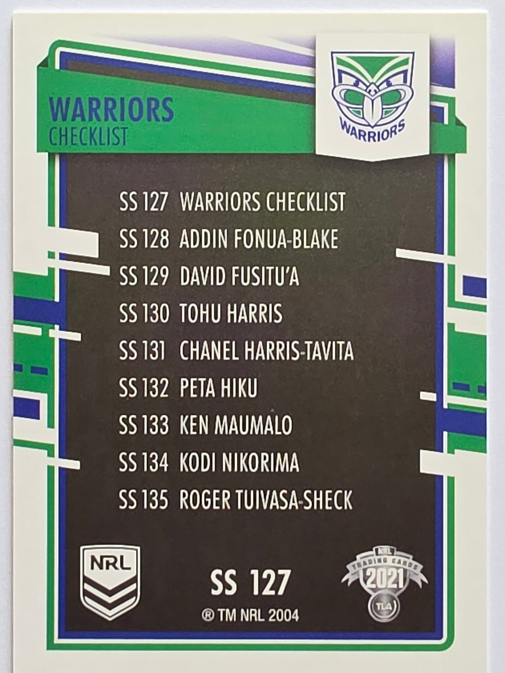 NRL 2021 Elite Pearl Special #127 Warriors Checklist New Zealand Warriors