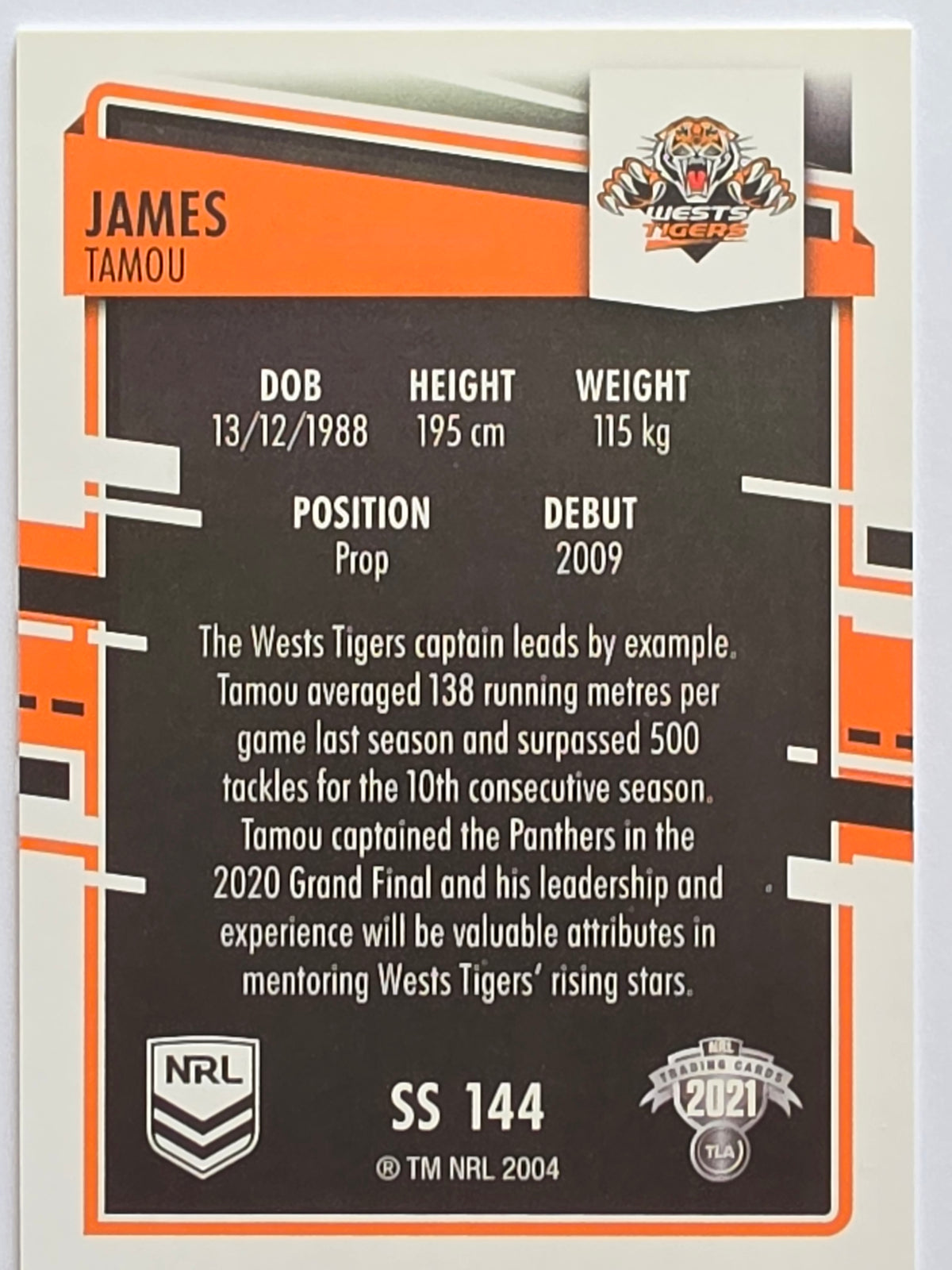 NRL 2021 Elite Pearl Special #144 James Tamou Wests Tigers