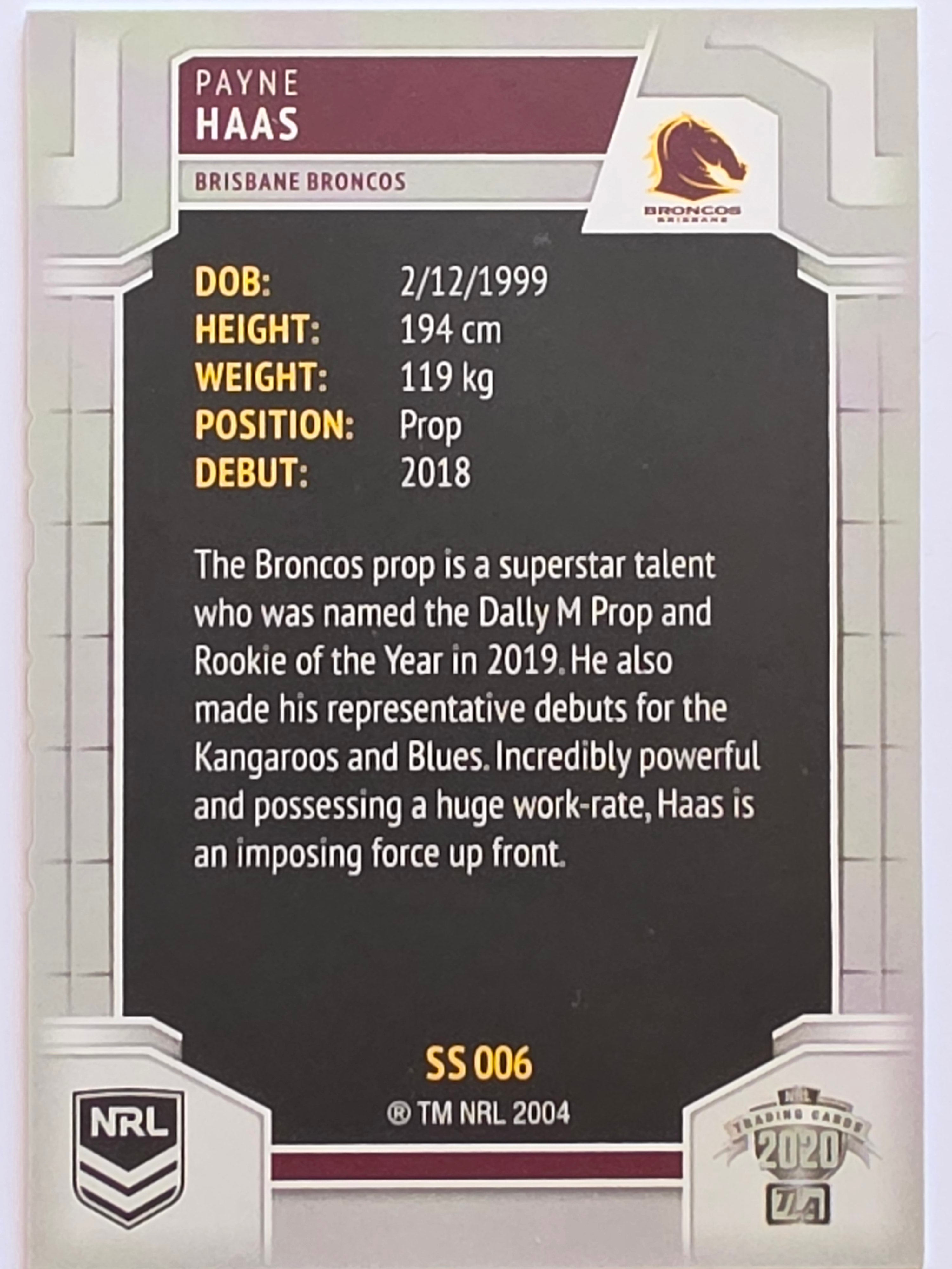 NRL 2020 Elite Silver Parallel #006 Payne Haas Brisbane Broncos