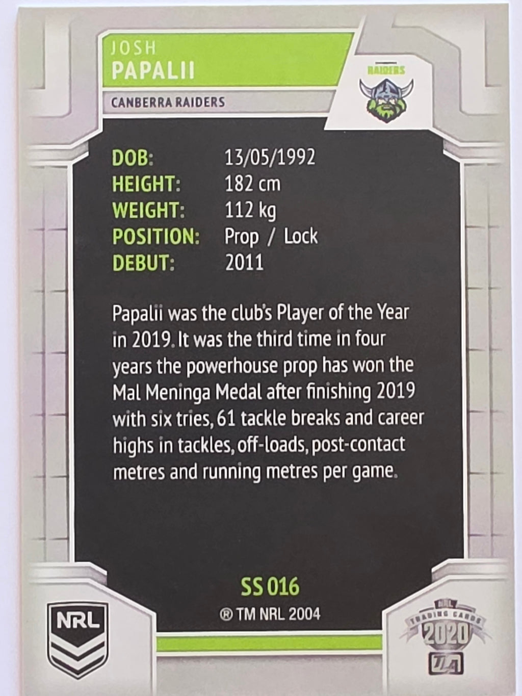 NRL 2020 Elite Silver Parallel #016 Josh Papalii Canberra Raiders