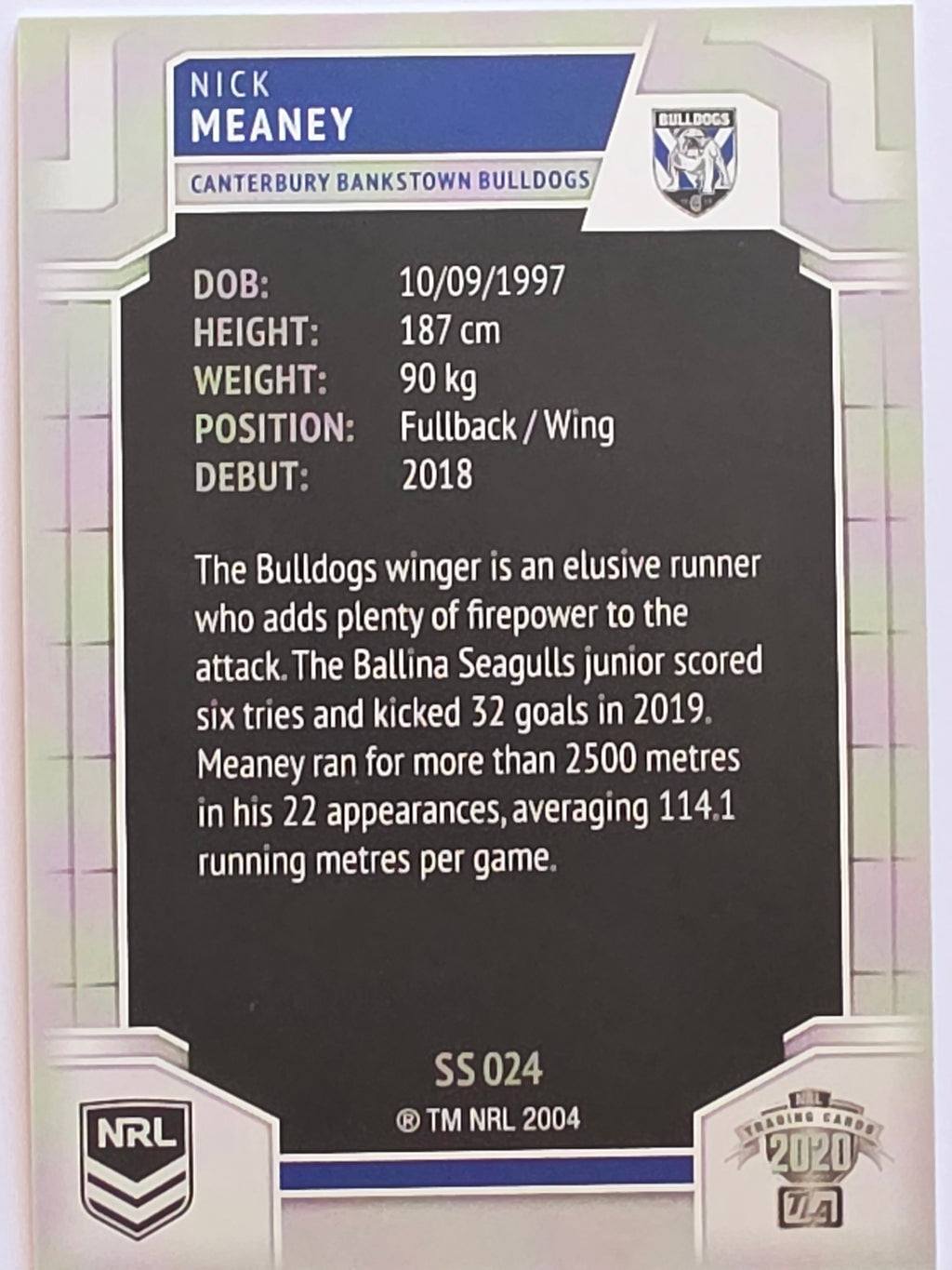 NRL 2020 Elite Silver Parallel #024 Nick Meaney Canterbury Bankstown Bulldogs