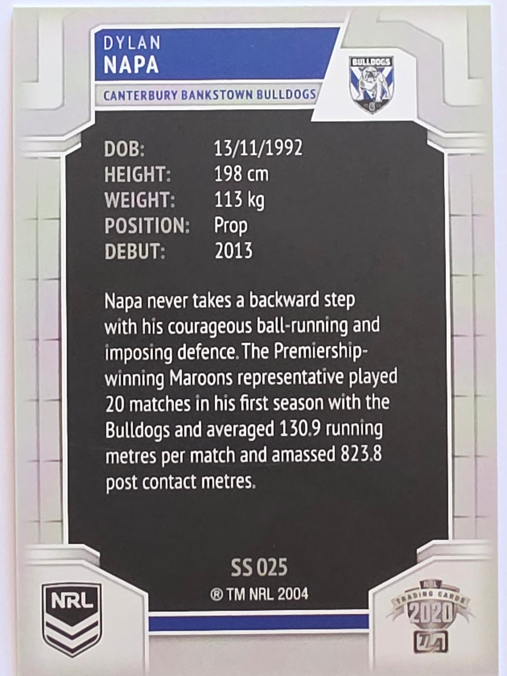 NRL 2020 Elite Silver Parallel #025 Dylan Napa Canterbury Bankstown Bulldogs