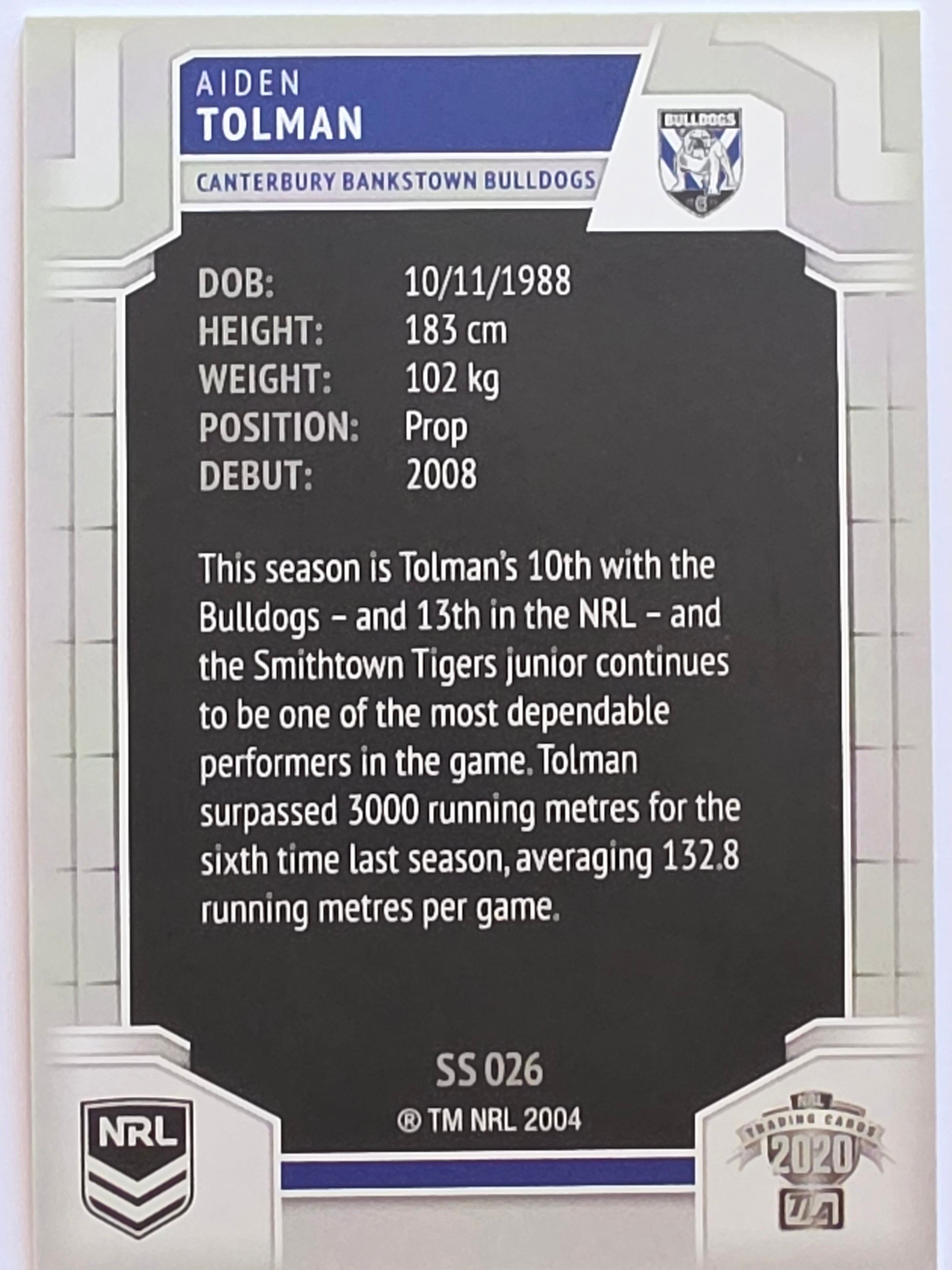 NRL 2020 Elite Silver Parallel #026 Aiden Tolman Canterbury Bankstown Bulldogs