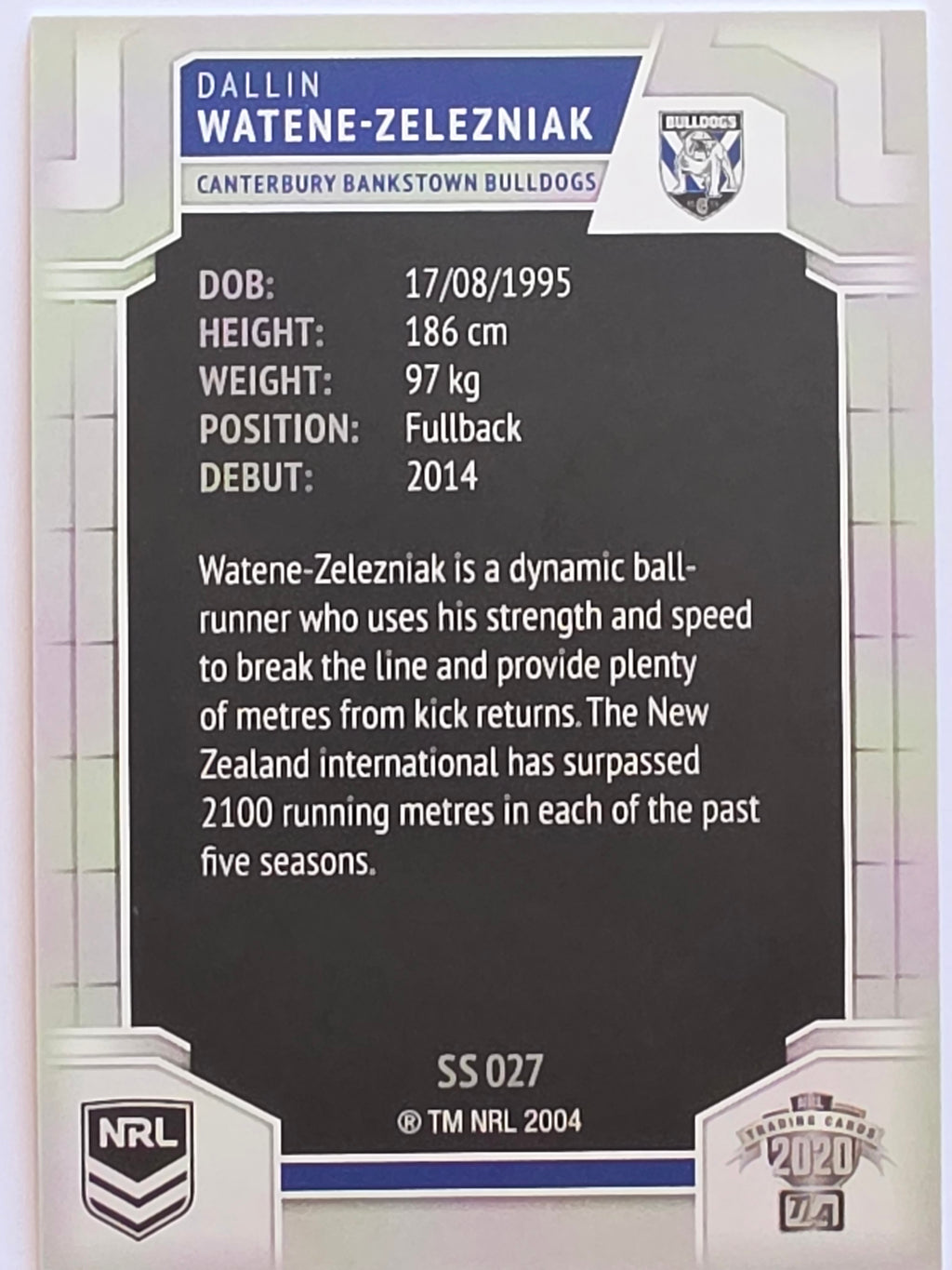 NRL 2020 Elite Silver Parallel #027 Dallin Watene-Zelezniak Canterbury Bankstown Bulldogs