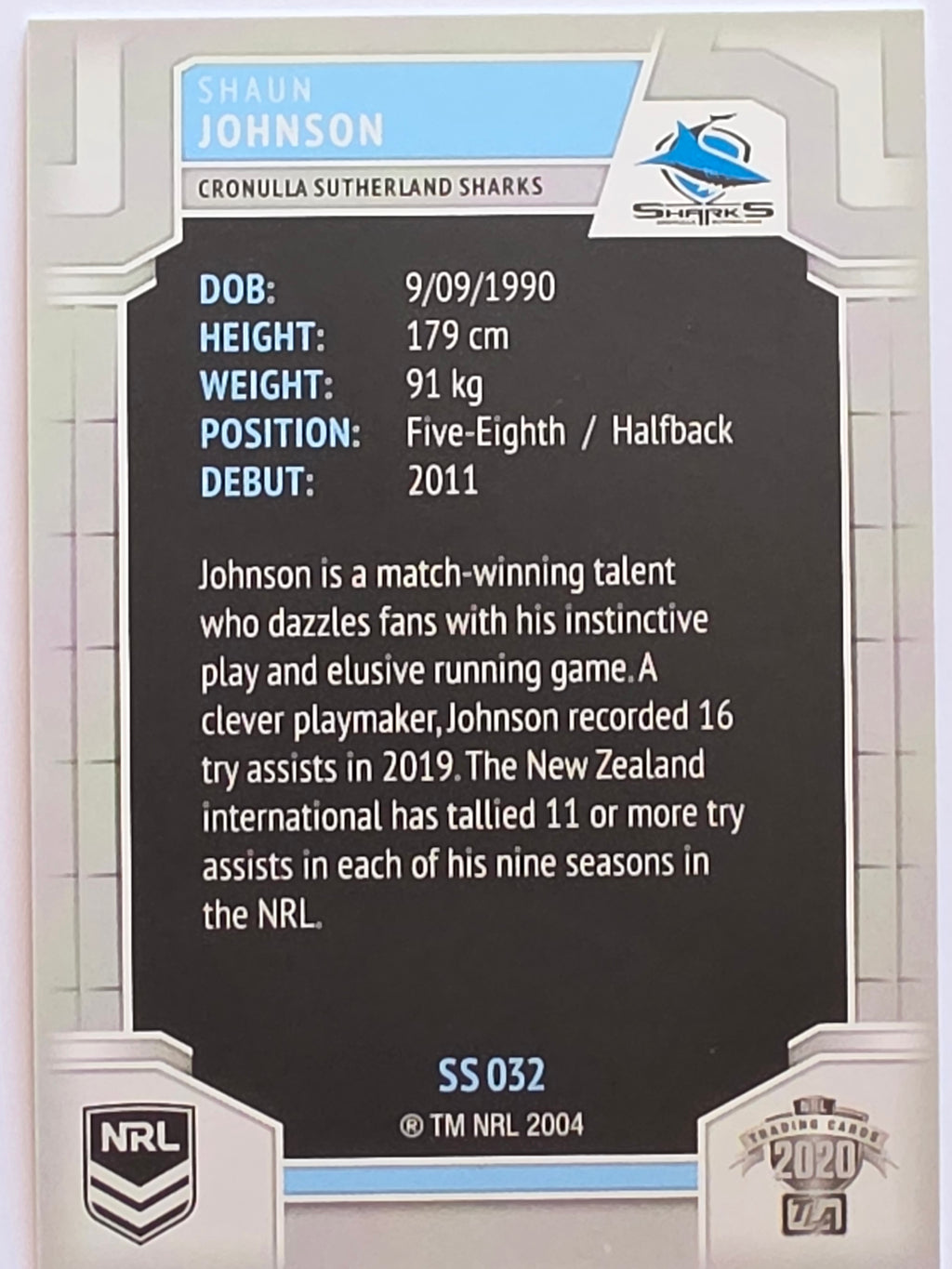 NRL 2020 Elite Silver Parallel #032 Shaun Johnson Cronulla Sutherland Sharks