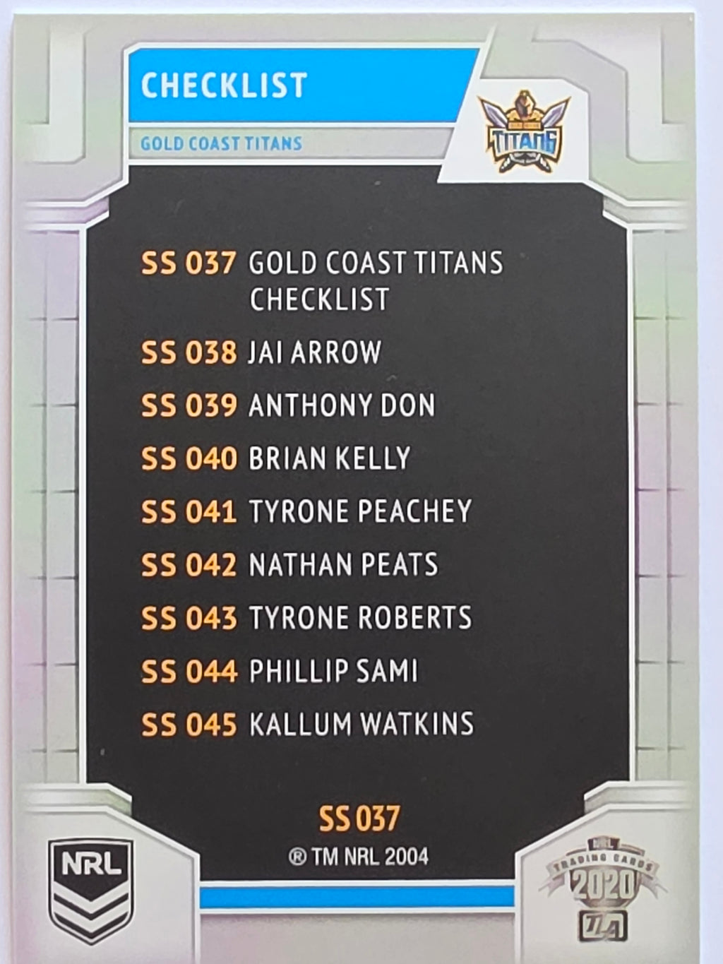 NRL 2020 Elite Silver Parallel #037 Checklist Gold Coast Titans