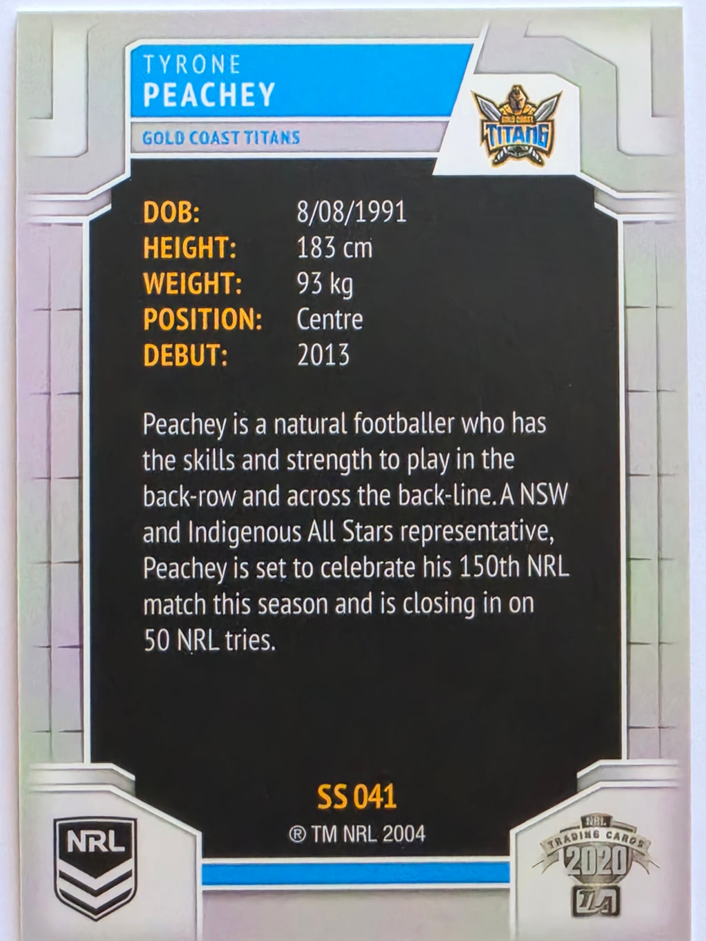 NRL 2020 Elite Silver Parallel #041 Tyrone Peachey Gold Coast Titans