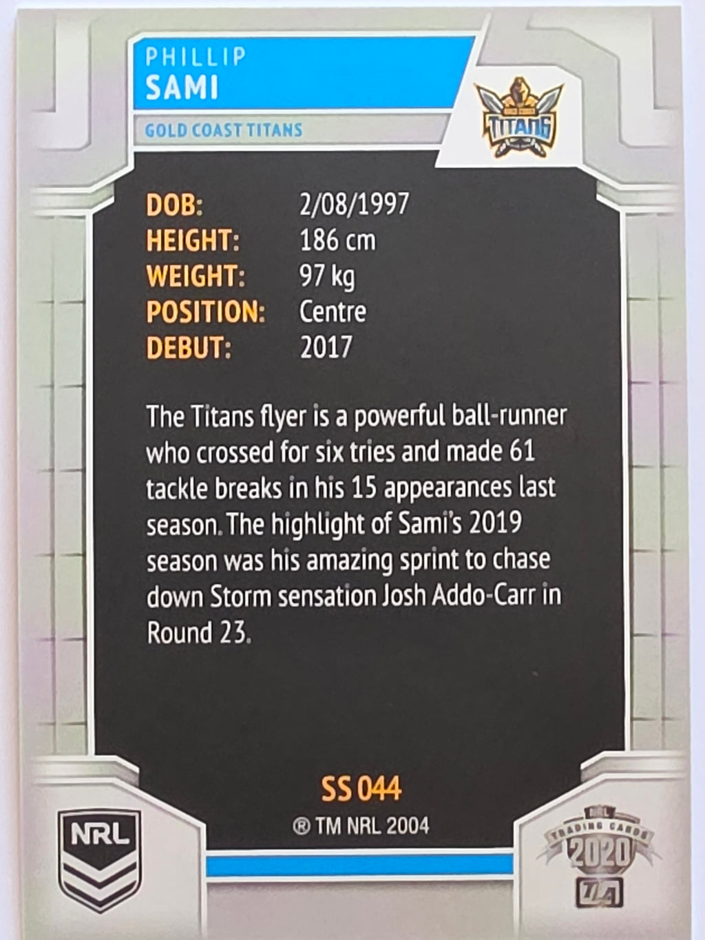 NRL 2020 Elite Silver Parallel #044 Phillip Sami Gold Coast Titans
