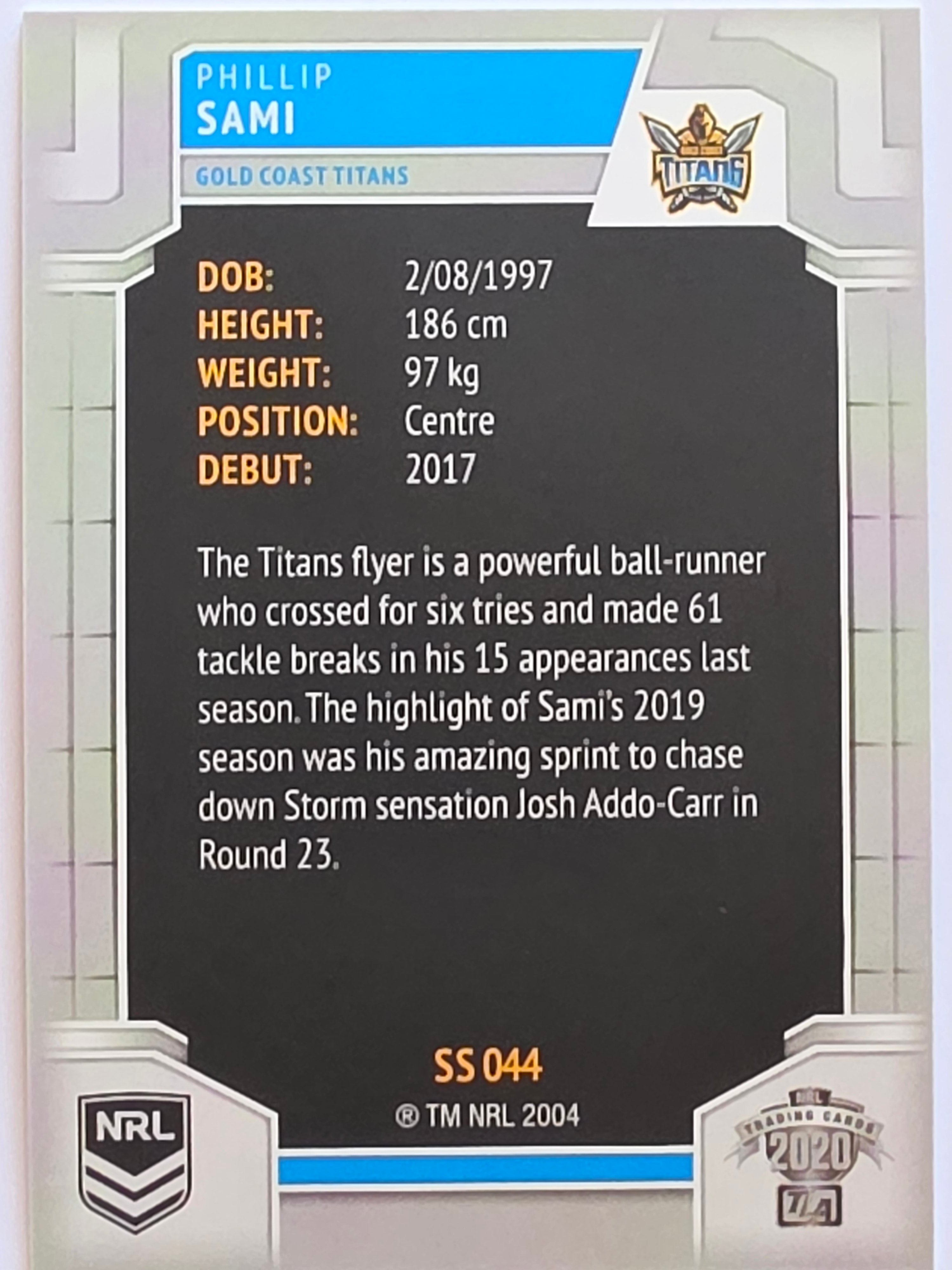 NRL 2020 Elite Silver Parallel #044 Phillip Sami Gold Coast Titans