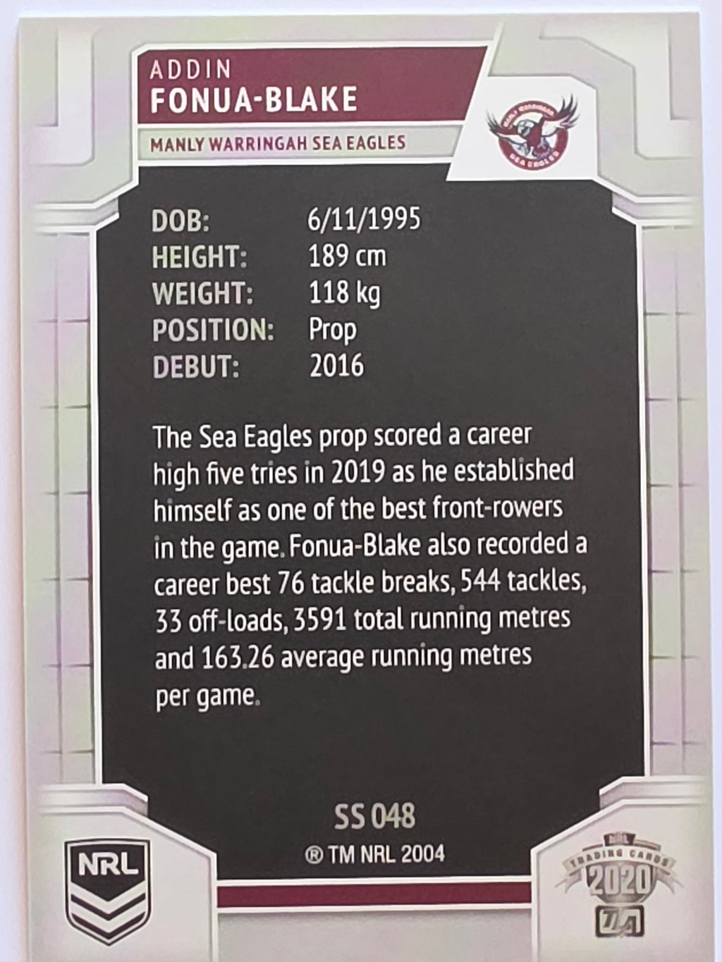 NRL 2020 Elite Silver Parallel #048 Addin Fonua-Blake Manly Warringah Sea Eagles