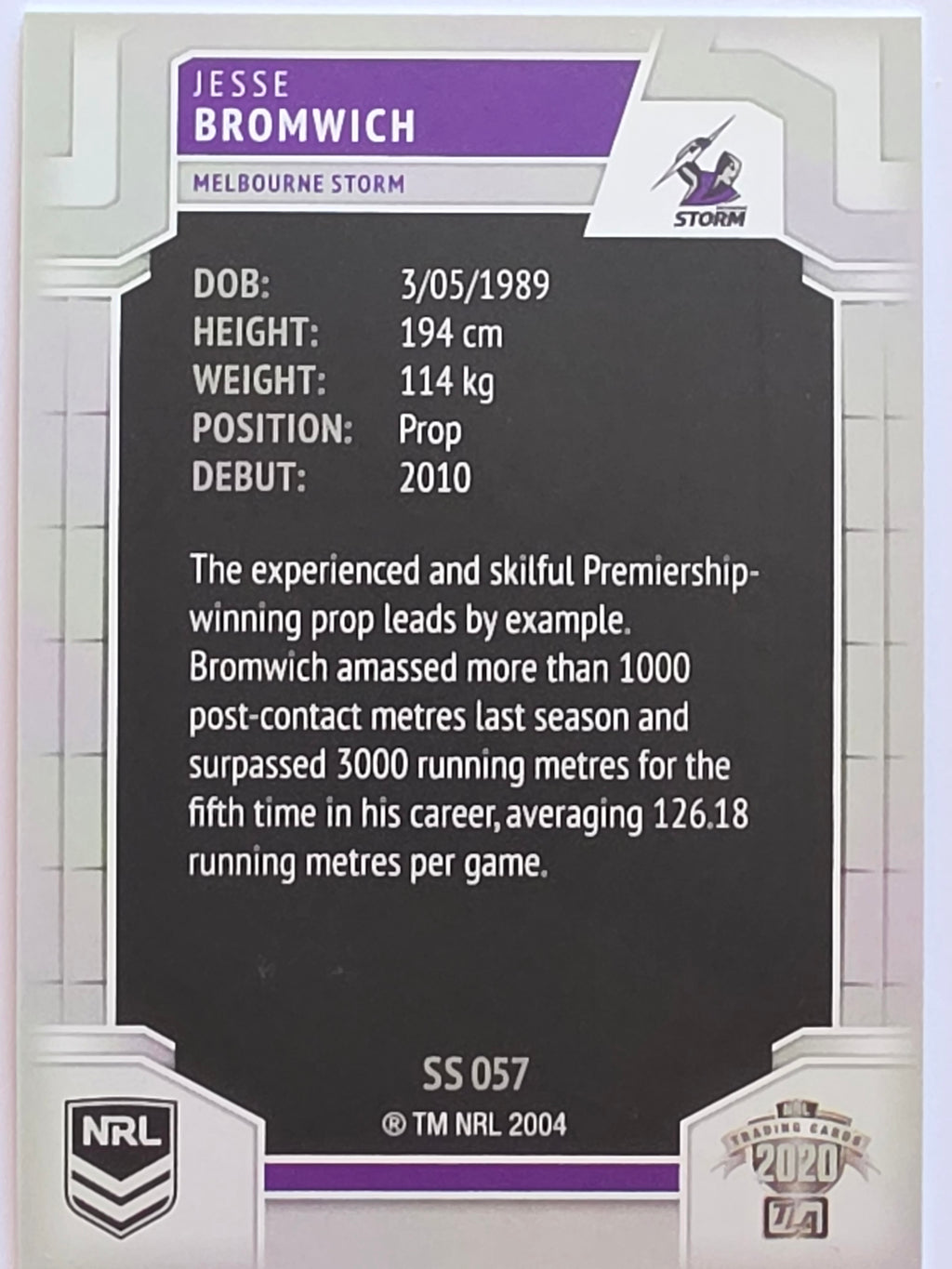NRL 2020 Elite Silver Parallel #057 Jesse Bromwich Melbourne Storm