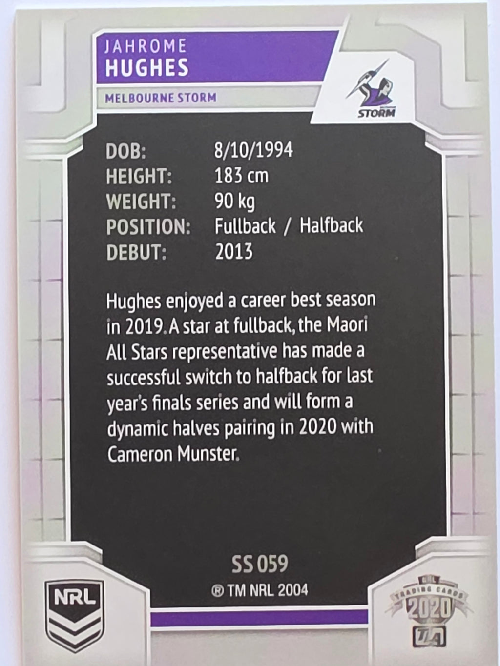 NRL 2020 Elite Silver Parallel #059 Jahrome Hughes Melbourne Storm