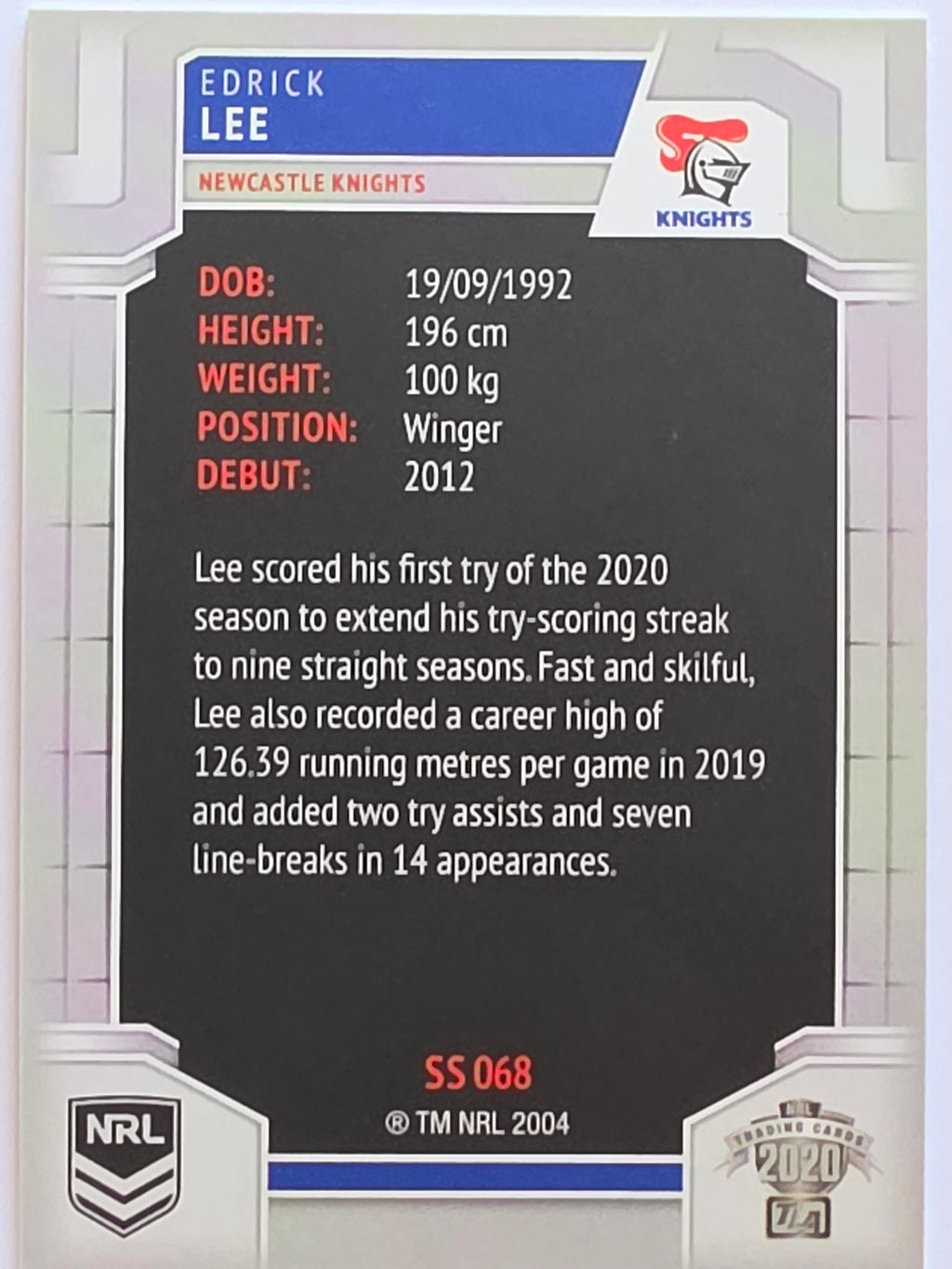NRL 2020 Elite Silver Parallel #068 Edrick Lee Newcastle Knights