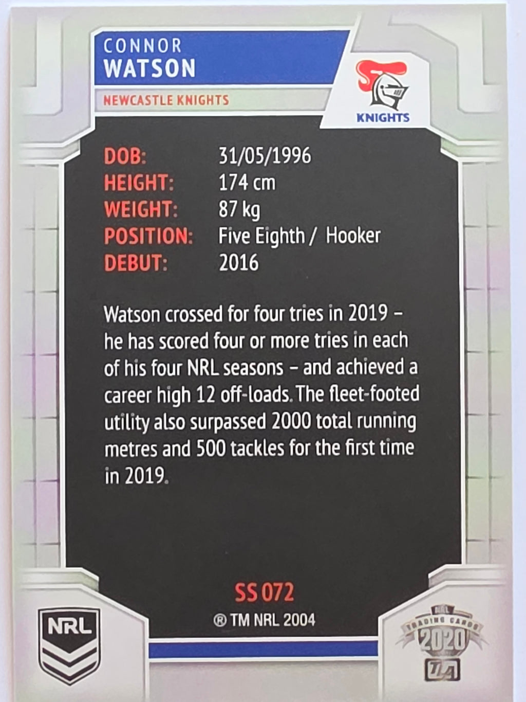 NRL 2020 Elite Silver Parallel #072 Connor Watson Newcastle Knights