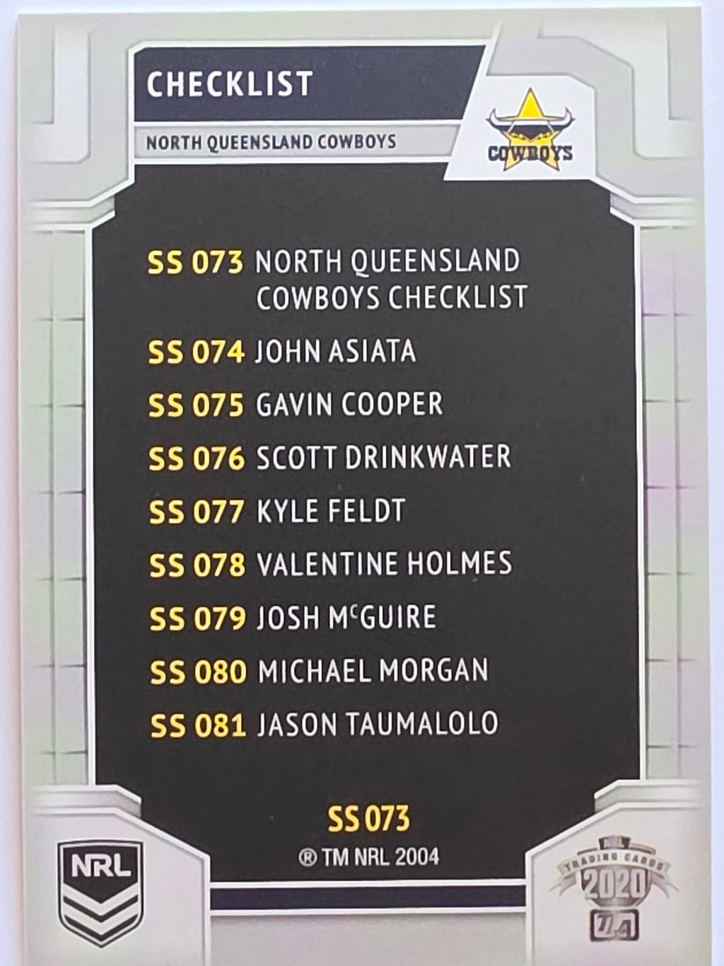 NRL 2020 Elite Silver Parallel #073 Checklist North Queensland Cowboys