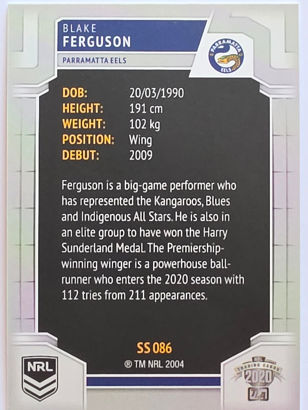 NRL 2020 Elite Silver Parallel #086 Blake Ferguson Parramatta Eels
