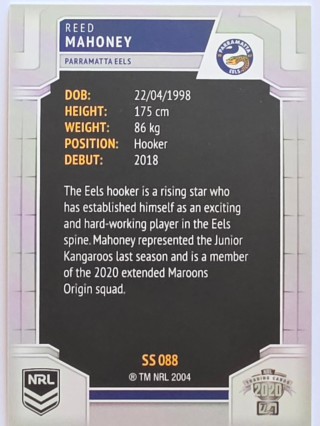 NRL 2020 Elite Silver Parallel #088 Reed Mahoney Parramatta Eels