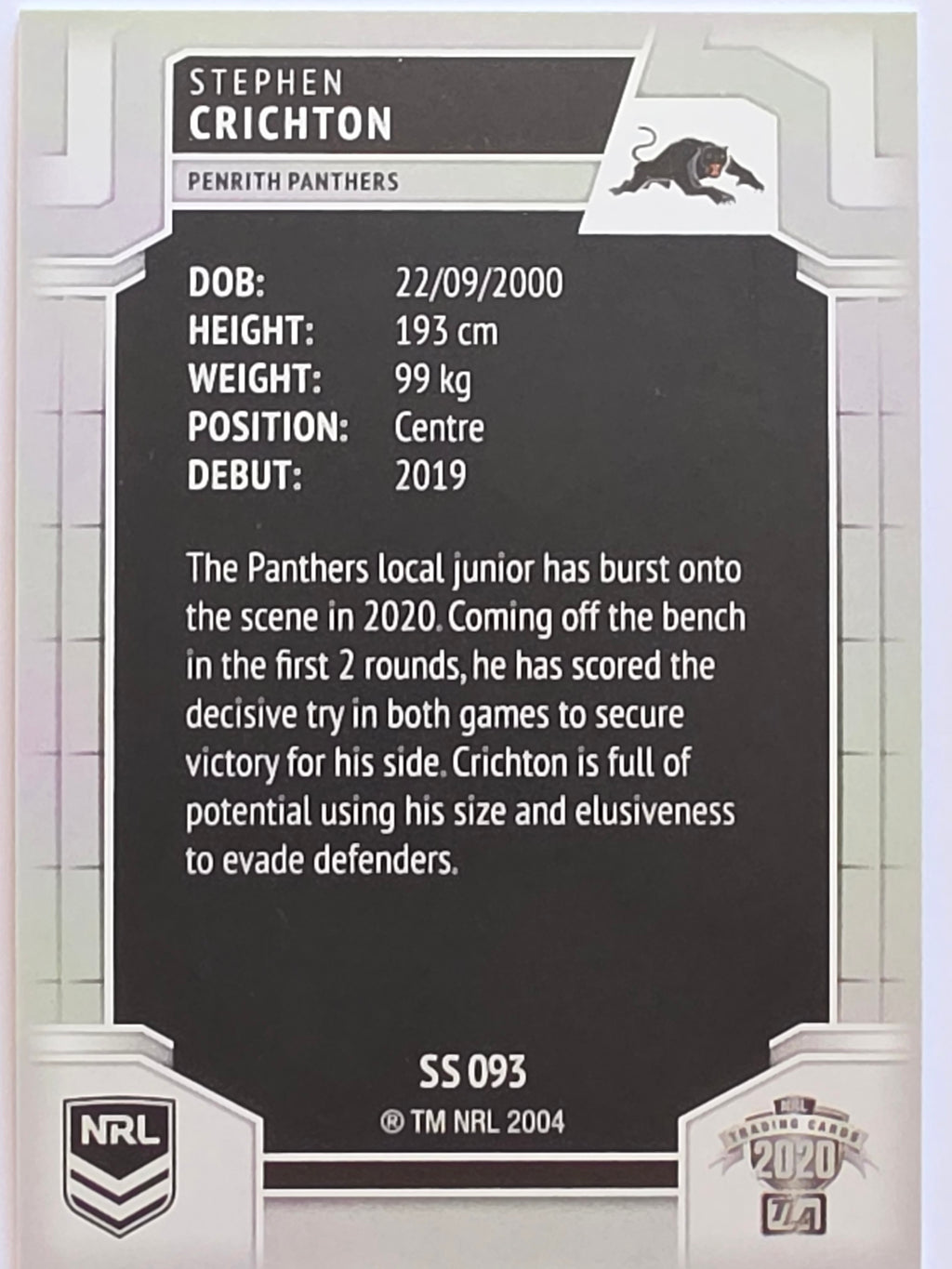 NRL 2020 Elite Silver Parallel #093 Stephen Crichton Penrith Panthers