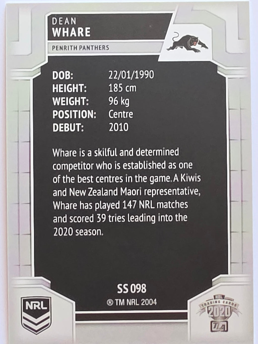 NRL 2020 Elite Silver Parallel #098 Dean Whare Penrith Panthers