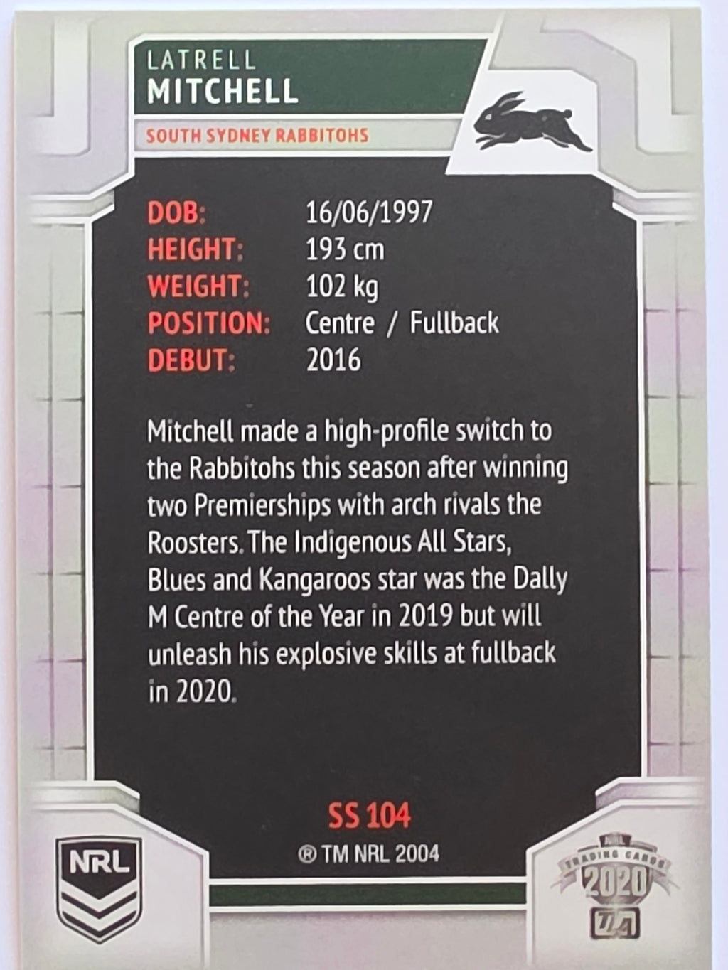 NRL 2020 Elite Silver Parallel #104 Latrell Mitchell South Sydney Rabbitohs