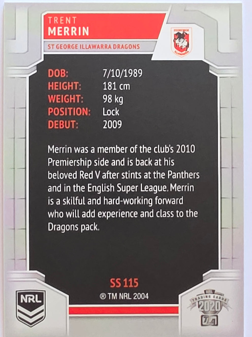 NRL 2020 Elite Silver Parallel #115 Trent Merrin St George Illawarra Dragons