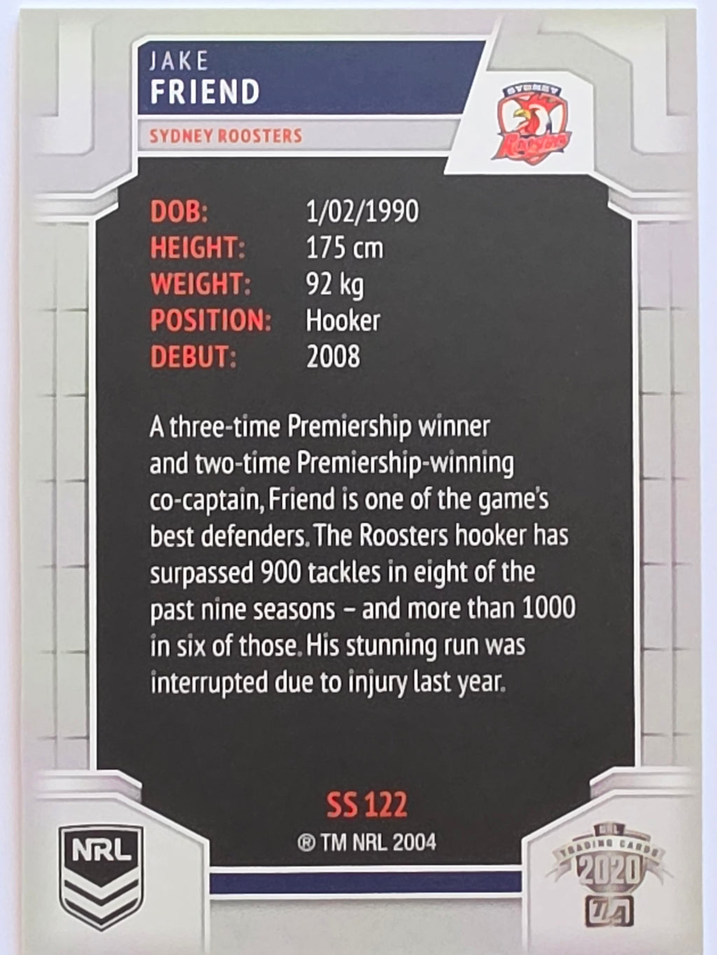 NRL 2020 Elite Silver Parallel #122 Jake Friend Sydney Roosters