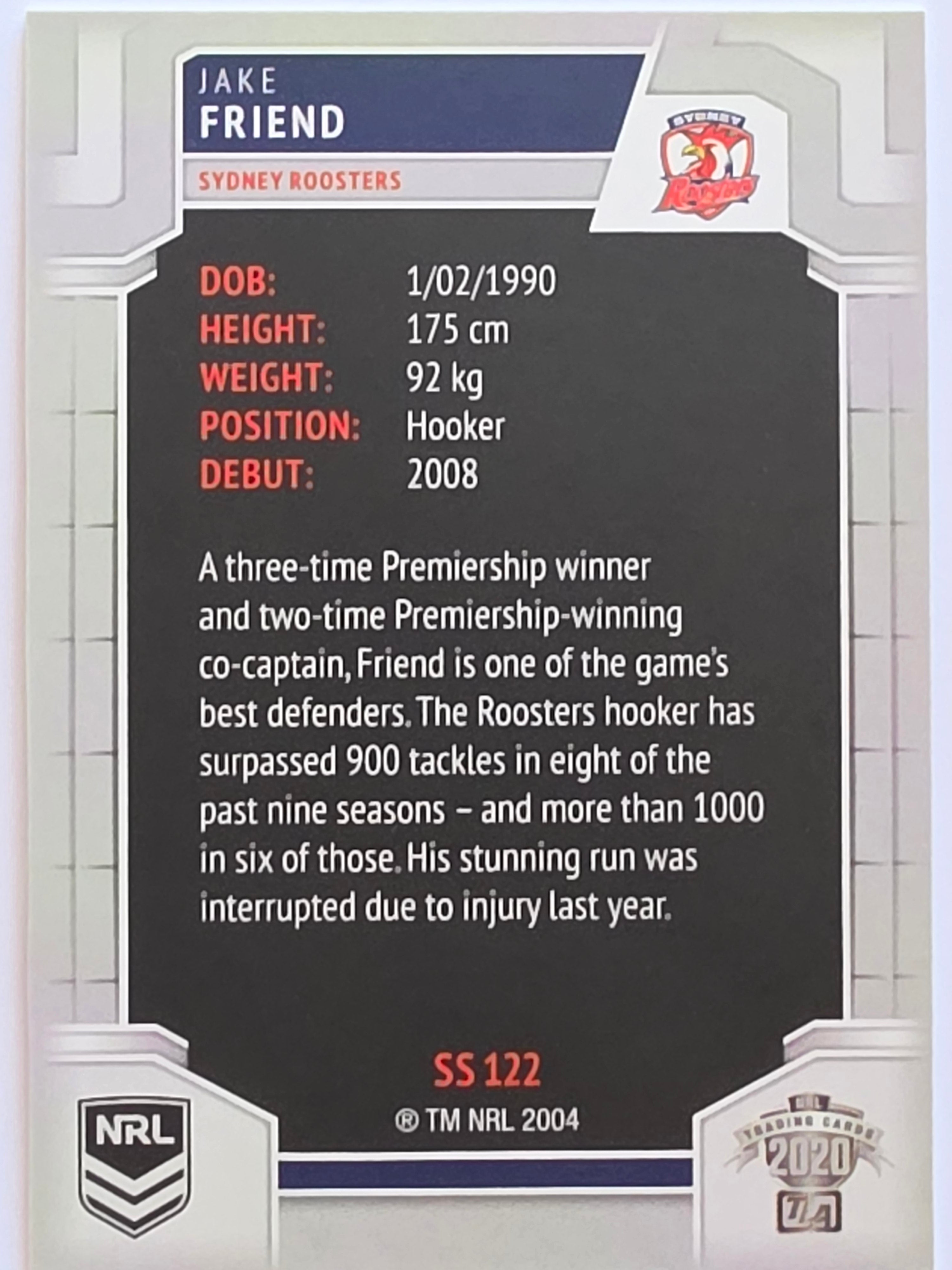 NRL 2020 Elite Silver Parallel #122 Jake Friend Sydney Roosters