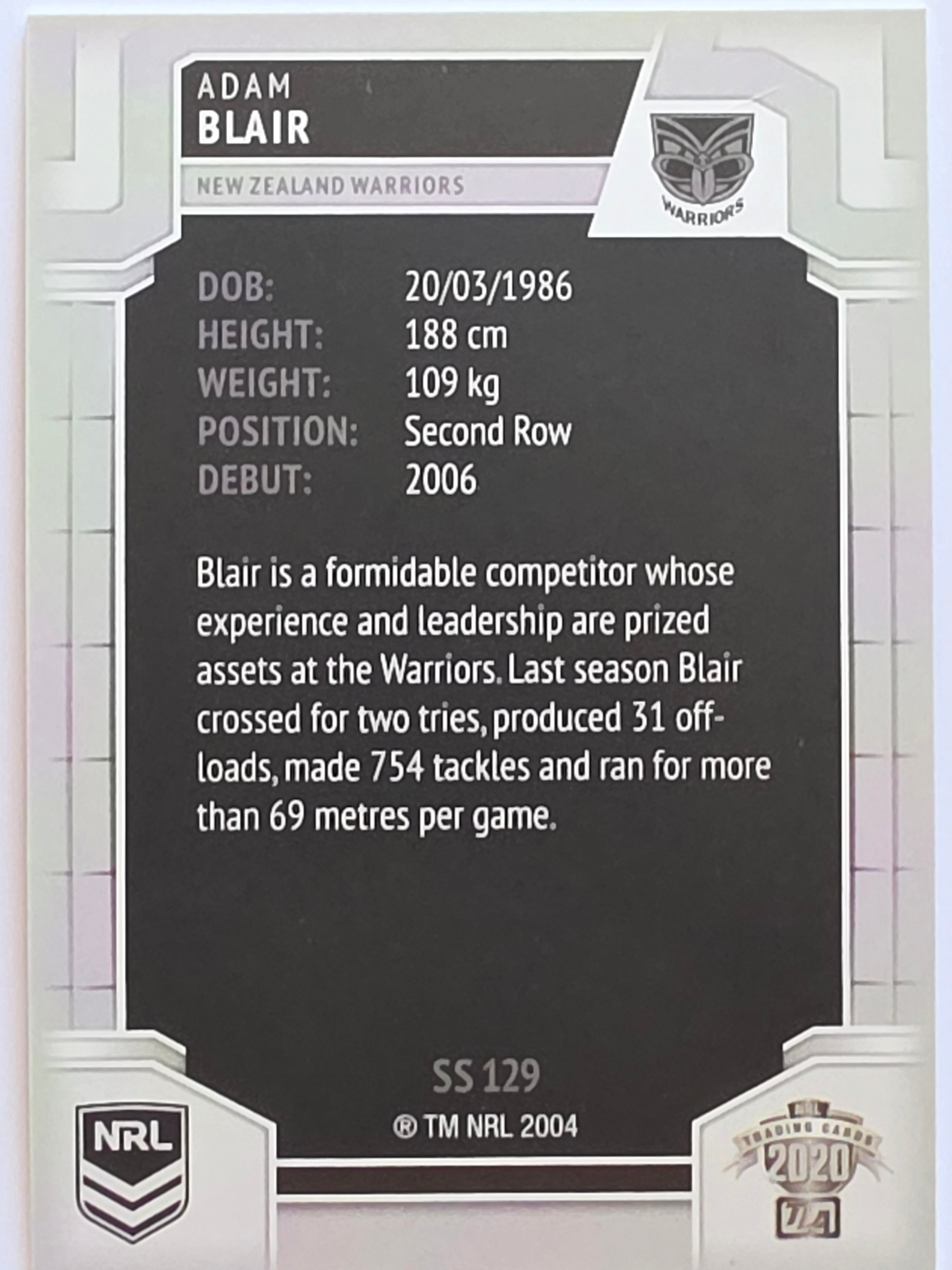 NRL 2020 Elite Silver Parallel #129 Adam Blair New Zealand Warriors