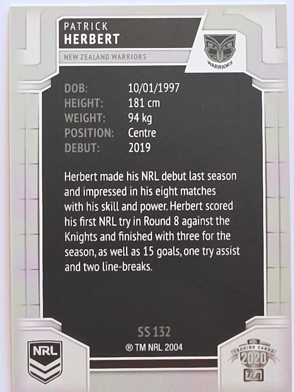 NRL 2020 Elite Silver Parallel #132 Patrick Herbert New Zealand Warriors