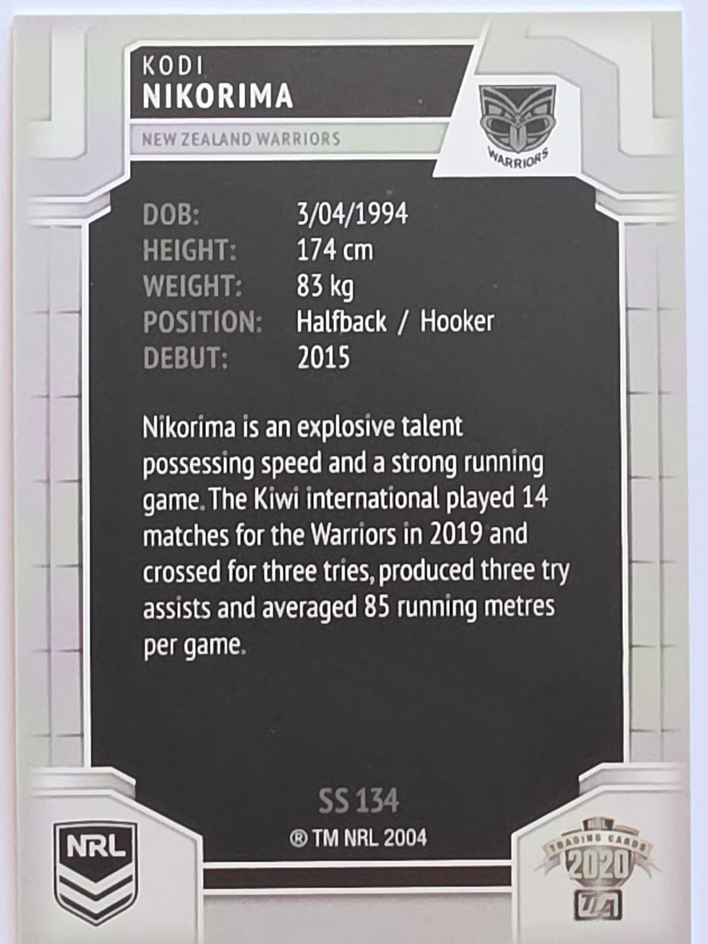 NRL 2020 Elite Silver Parallel #134 Kodi Nikorima New Zealand Warriors