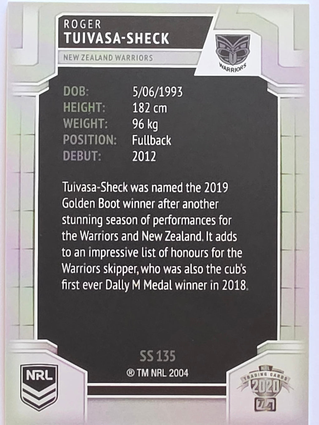 NRL 2020 Elite Silver Parallel #135 Roger Tuivasa-Sheck New Zealand Warriors