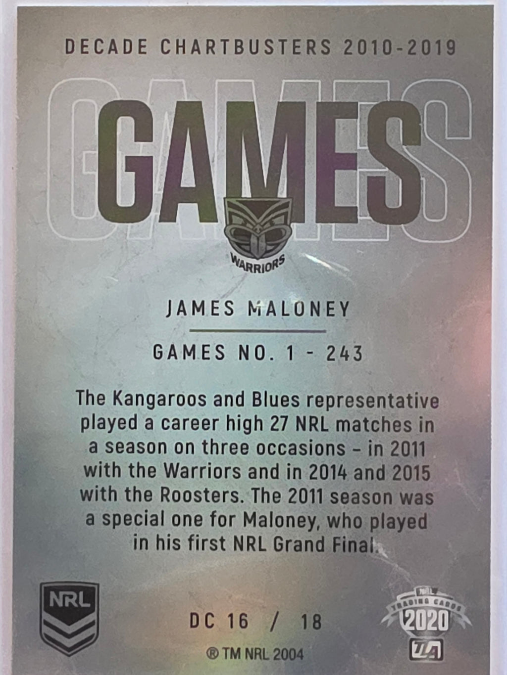 NRL 2020 Elite | Decade Chartbusters | #DC16 | James Maloney | New Zealand Warriors