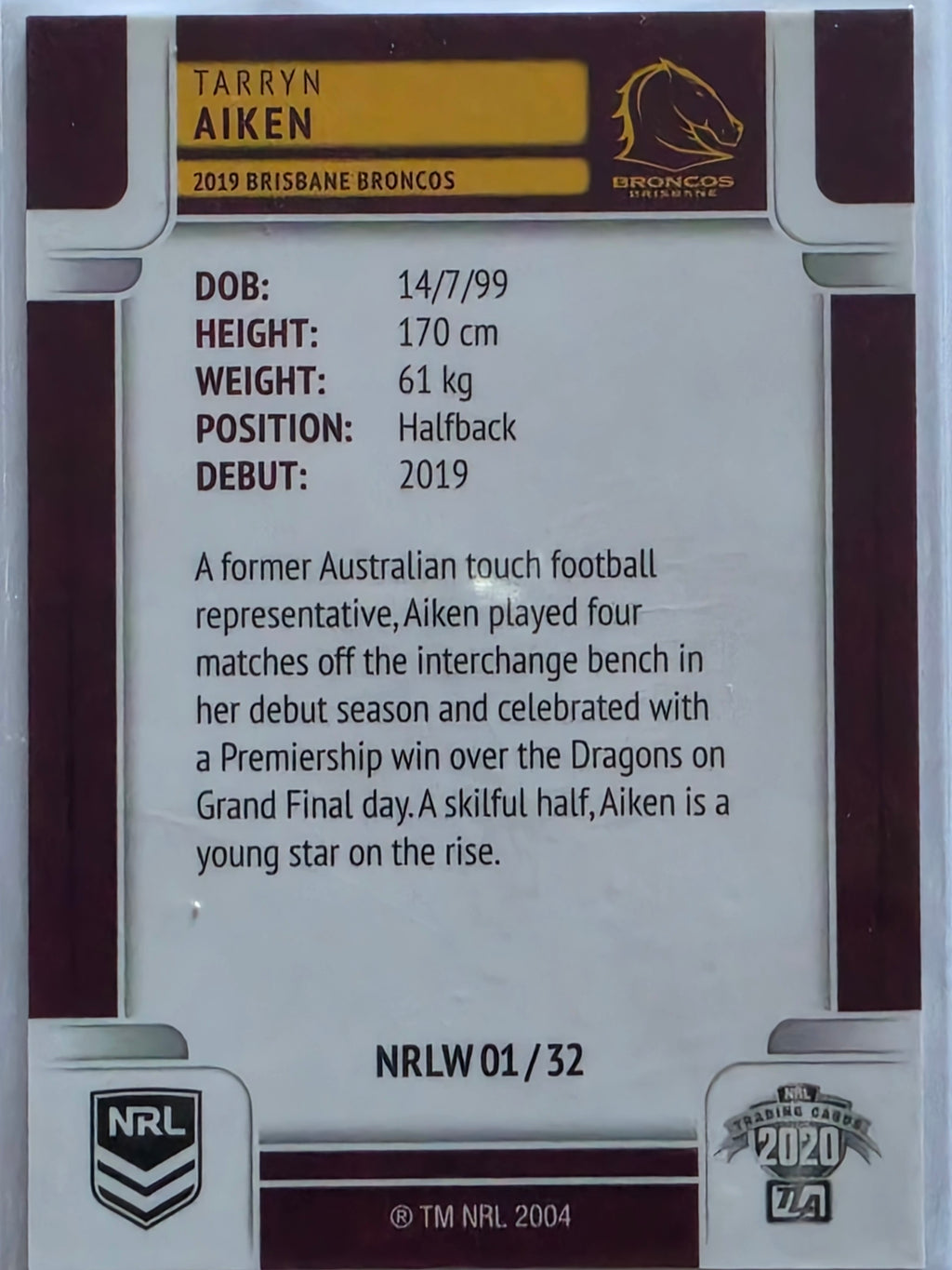 NRL 2020 Elite |NRLW | #NRLW01 | Tarryn Aiken | Brisbane Broncos