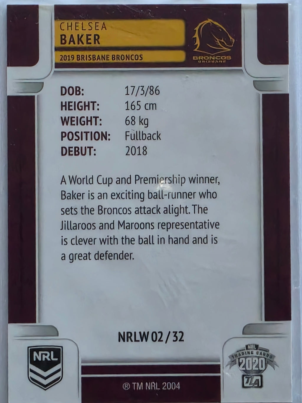 NRL 2020 Elite |NRLW | #NRLW02 | Chelsea Baker | Brisbane Broncos