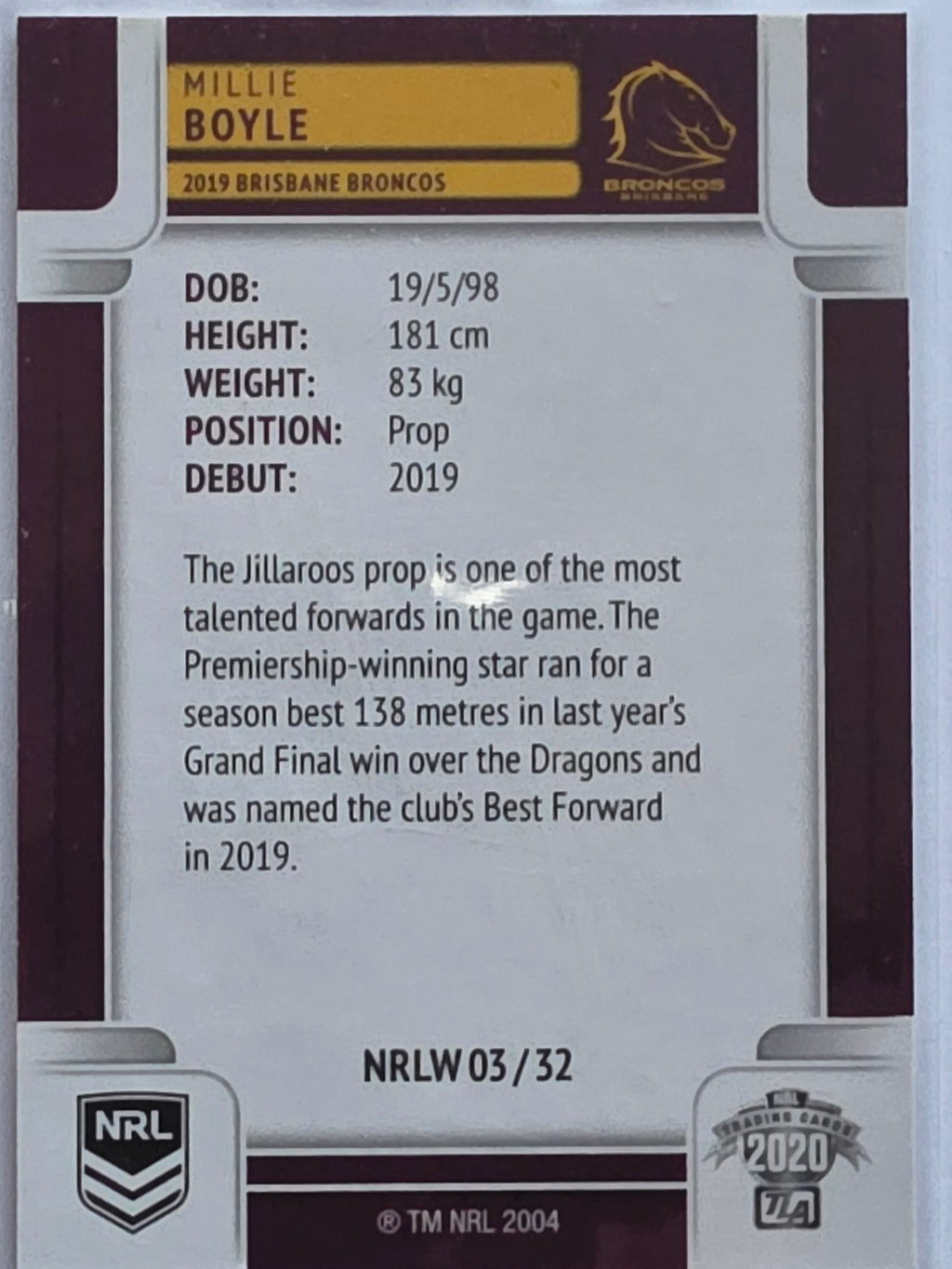 NRL 2020 Elite |NRLW | #NRLW03 | Millie Boyle | Brisbane Broncos