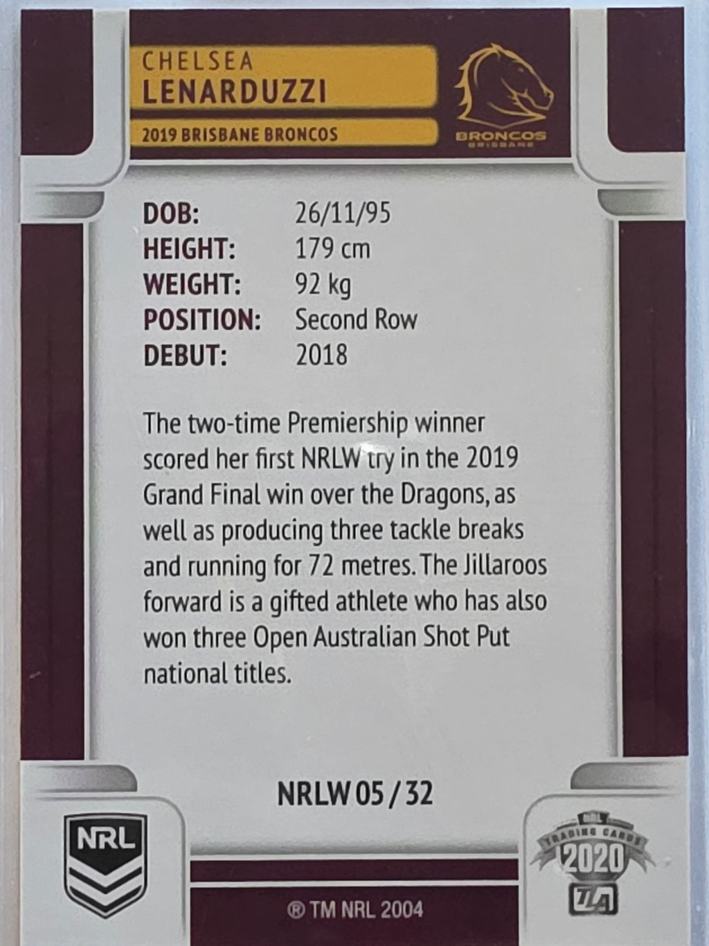 NRL 2020 Elite |NRLW | #NRLW05 | Chelsea Lenarduzzi | Brisbane Broncos