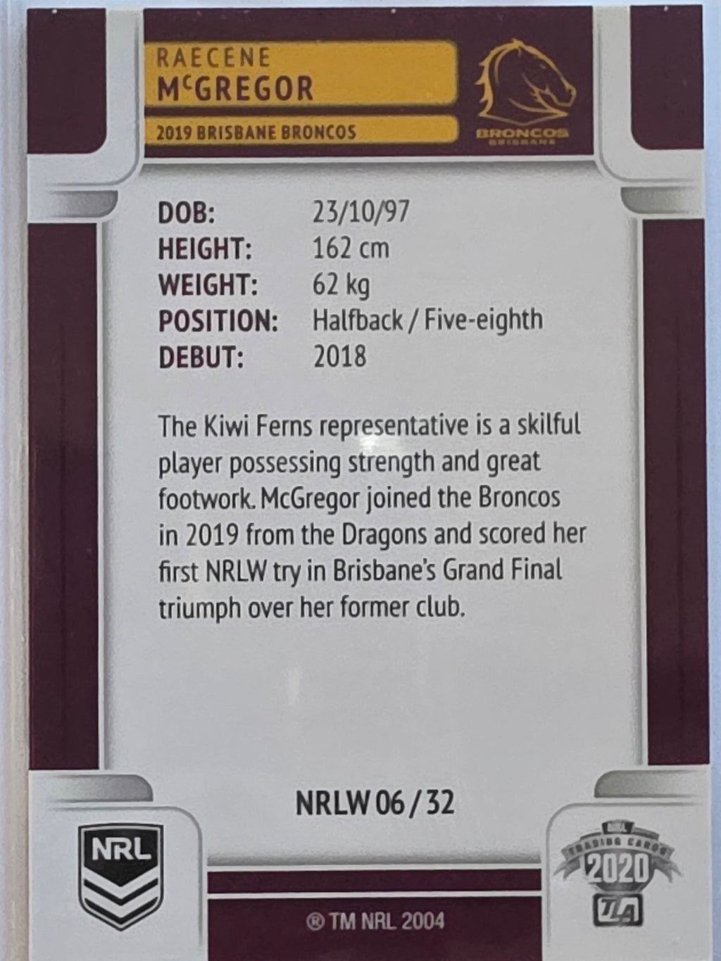 NRL 2020 Elite |NRLW | #NRLW06 | Raecene McGregor | Brisbane Broncos