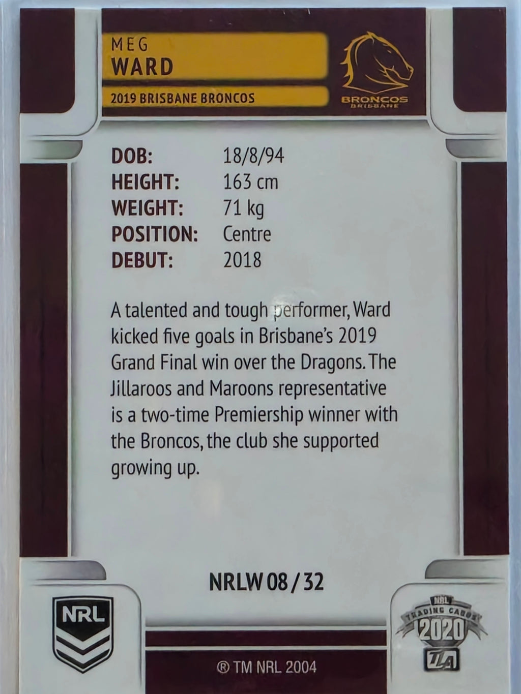 NRL 2020 Elite |NRLW | #NRLW08 | Meg Ward | Brisbane Broncos