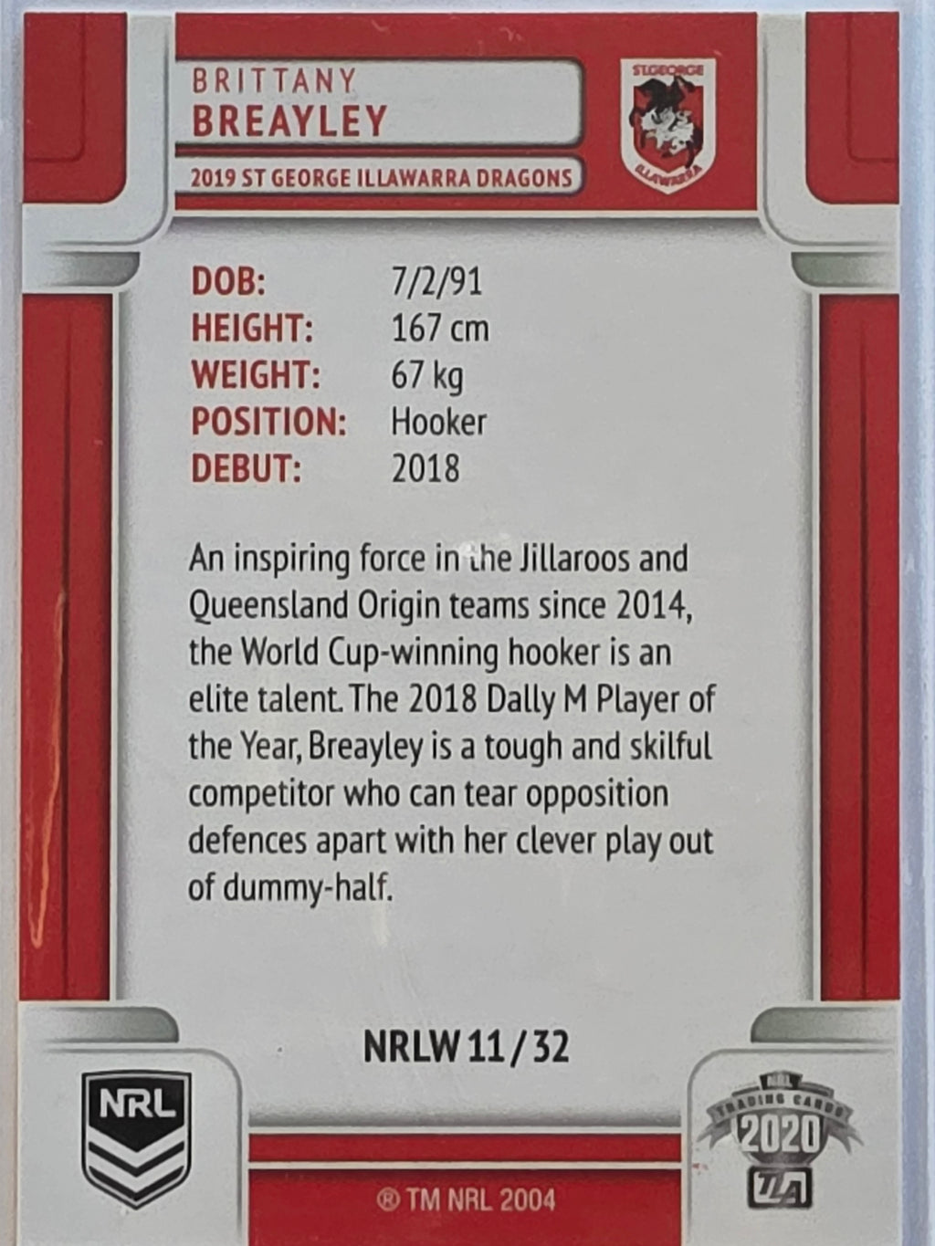 NRL 2020 Elite |NRLW | #NRLW11 | Brittany Breayley | St George Dragons