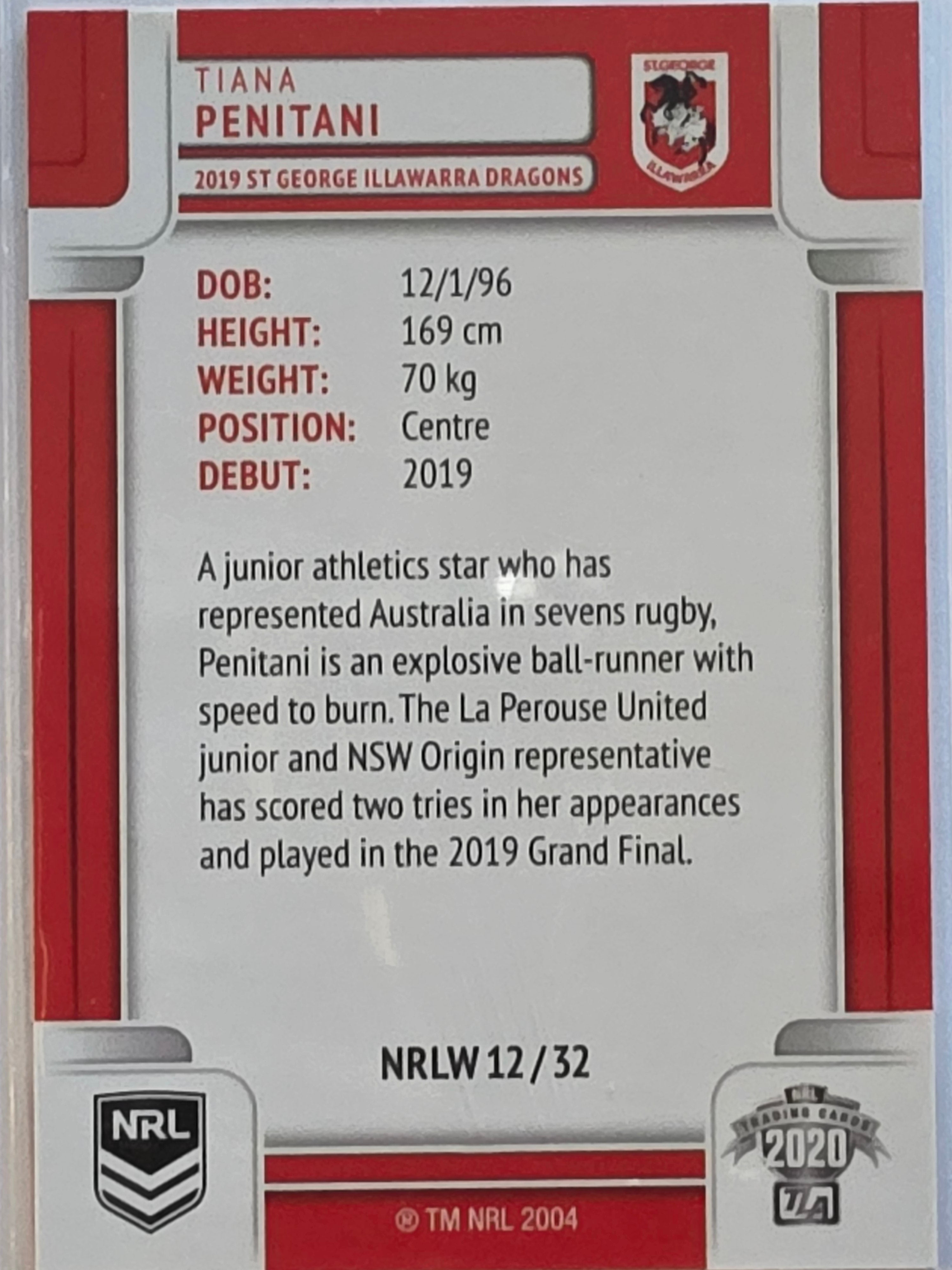 NRL 2020 Elite |NRLW | #NRLW12 | Tiana Penitani | St George Dragons
