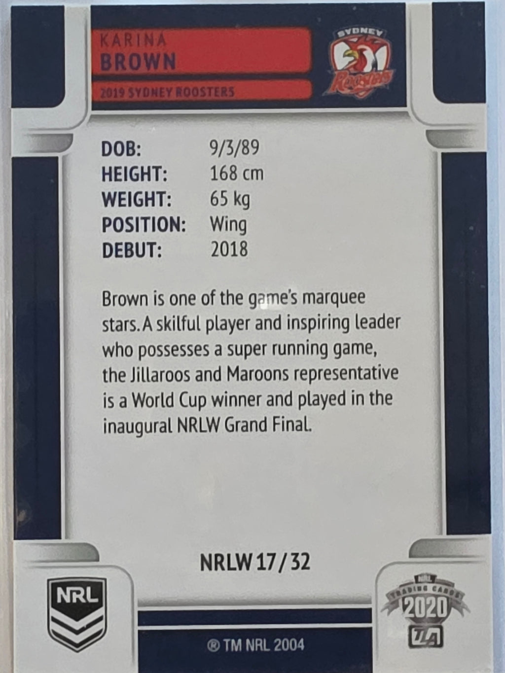 NRL 2020 Elite |NRLW | #NRLW17 | Karina Brown | Sydney Roosters
