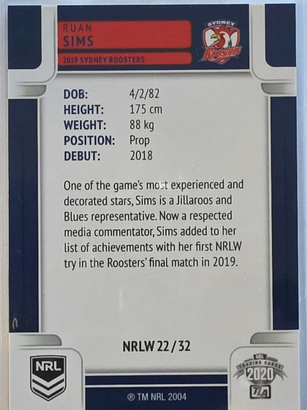 NRL 2020 Elite |NRLW | #NRLW22 | Ruan Sims | Sydney Roosters