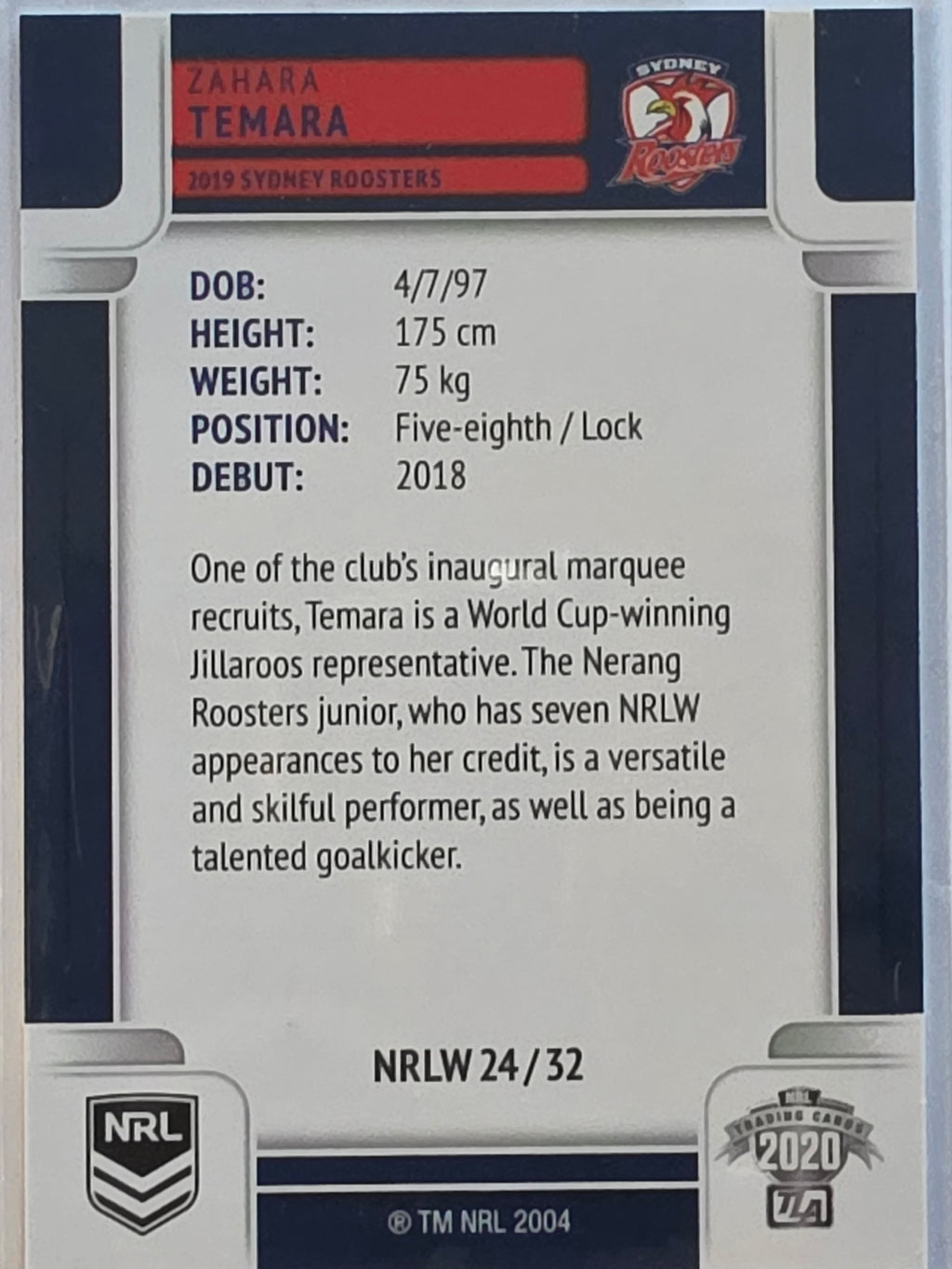 NRL 2020 Elite |NRLW | #NRLW24 | Zahara Temara | Sydney Roosters