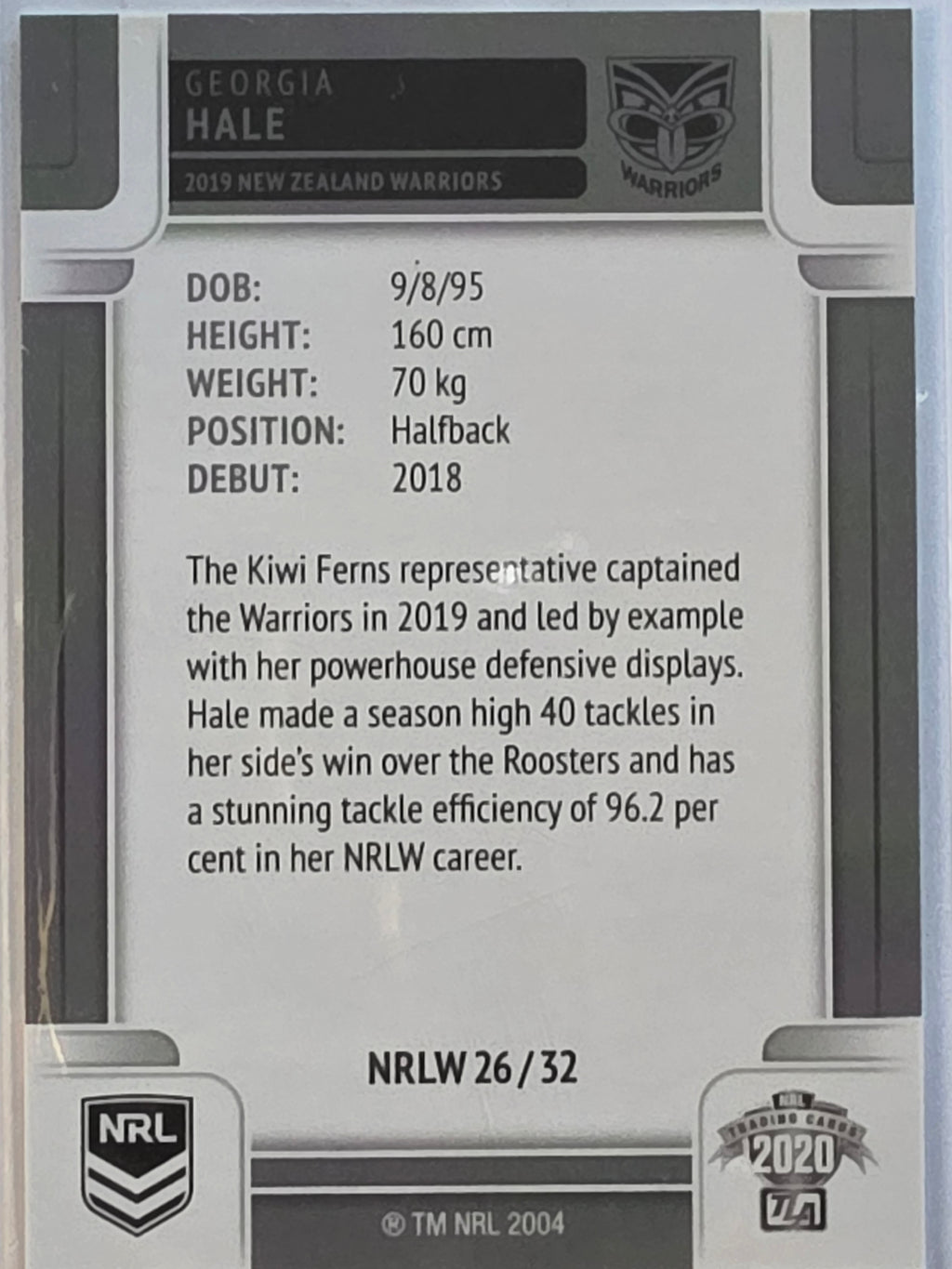 NRL 2020 Elite |NRLW | #NRLW26 | Georgia Hale | New Zealand Warriors