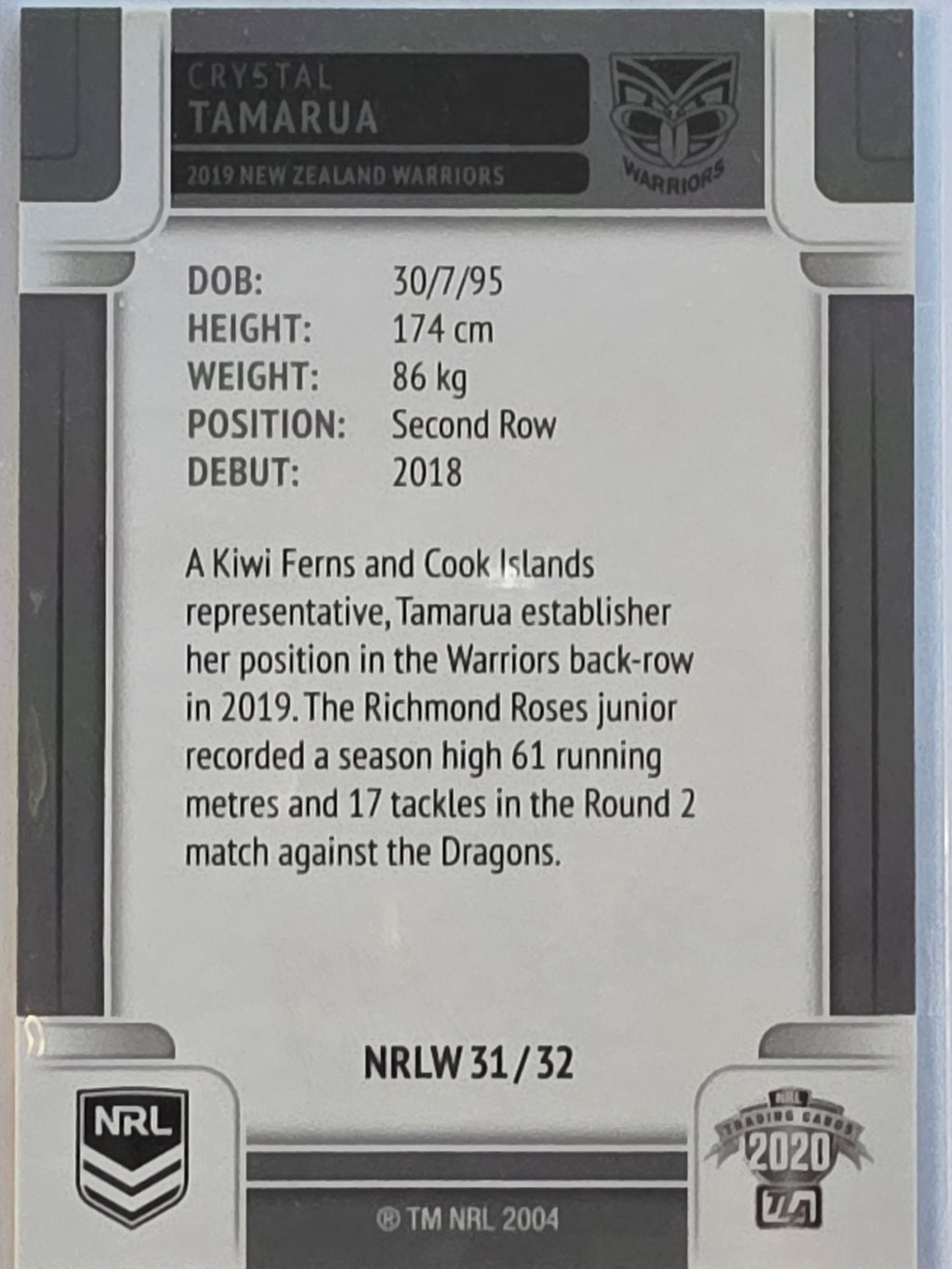 NRL 2020 Elite | NRLW | #NRLW31 | Crystal Tamarua | New Zealand Warriors