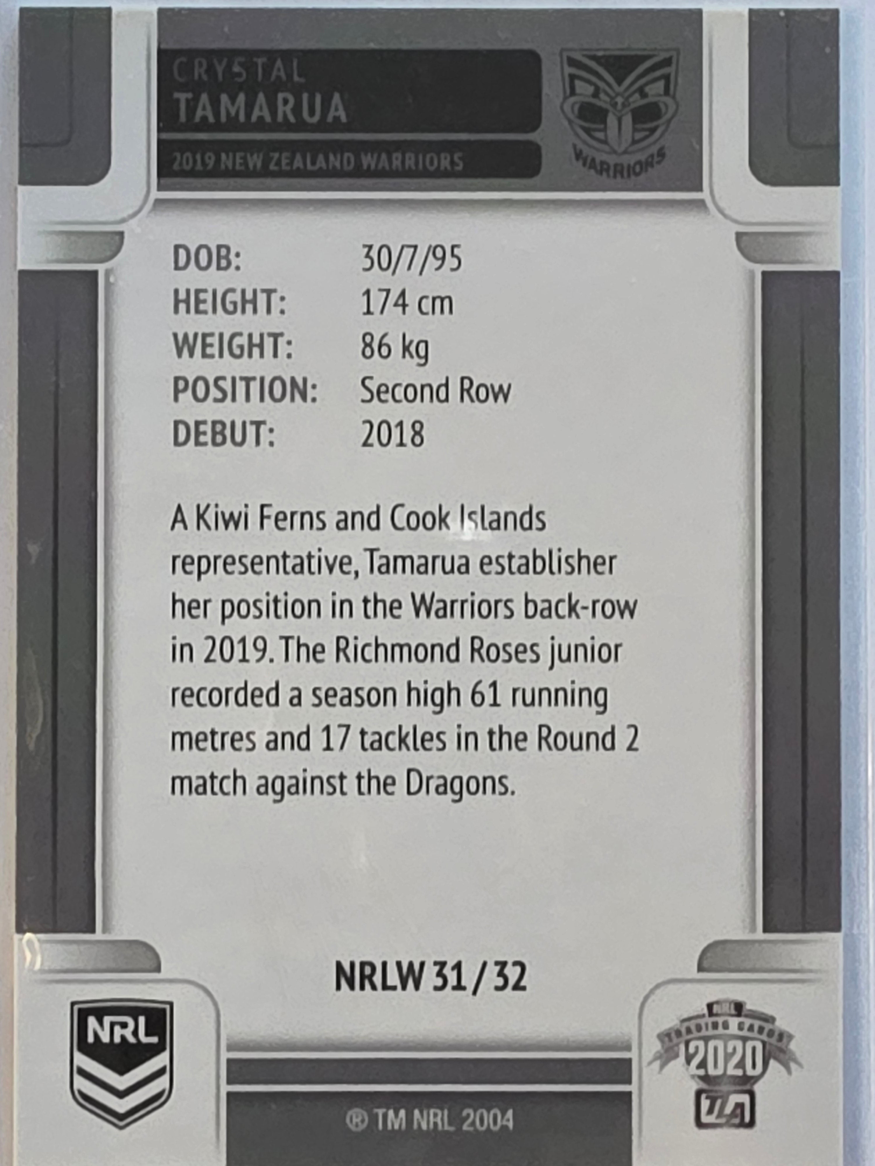 NRL 2020 Elite | NRLW | #NRLW31 | Crystal Tamarua | New Zealand Warriors