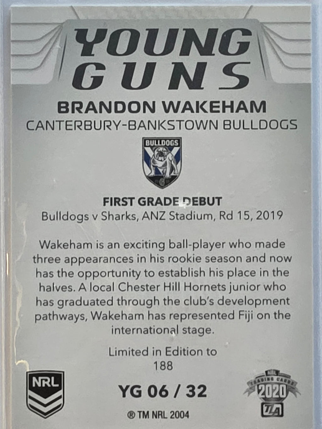 NRL 2020 Elite | Young Guns White | #YG06 | Brandon Wakeham | Canterbury Bankstown Bulldogs
