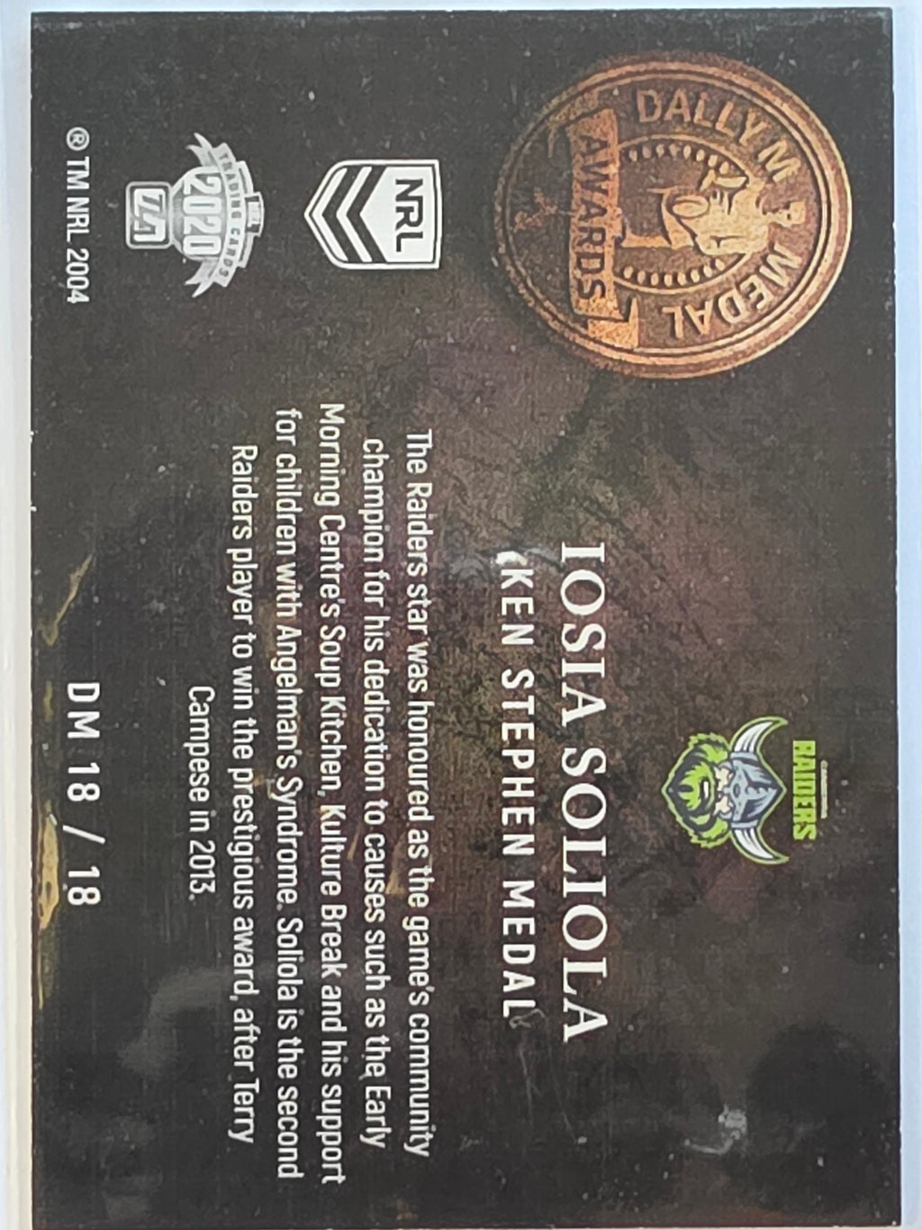 NRL 2020 Elite | Dally M Awards | #DM18 | Iosia Soliola | Canberra Raiders