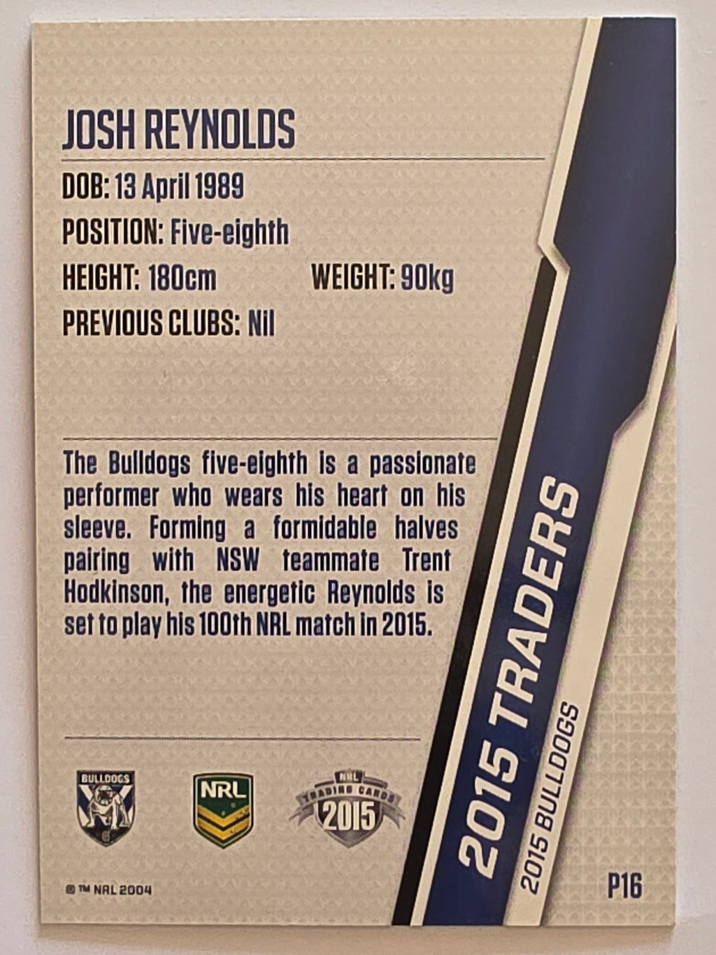 NRL 2015 Traders | Silver Parallel #P16 Josh Reynolds Canterbury Bulldogs